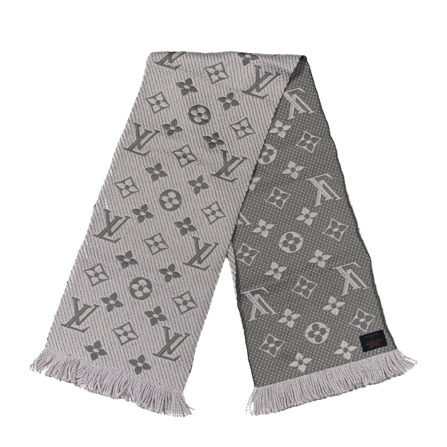 Wool Silk Logomania Scarf Pearl Grey
