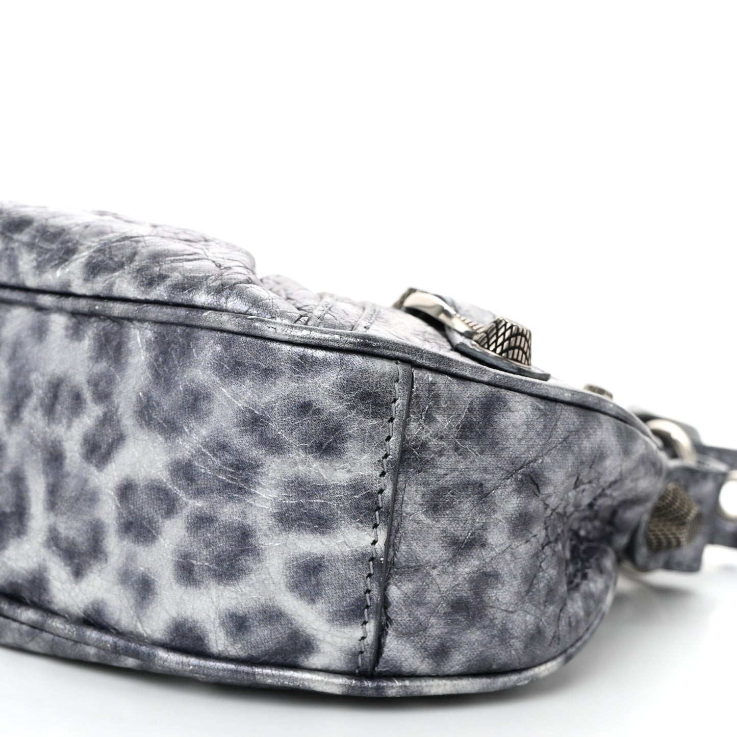 Metallic Agneau Arena Leopard Le Cagole Shoulder Bag XS Dark Grey