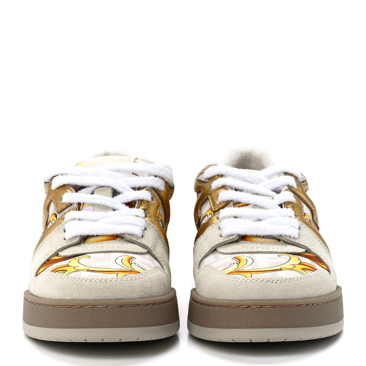 X FENDI Suede Fabric FF Baroque Womens Fendace Match Sneakers 37 Gold Multicolor
