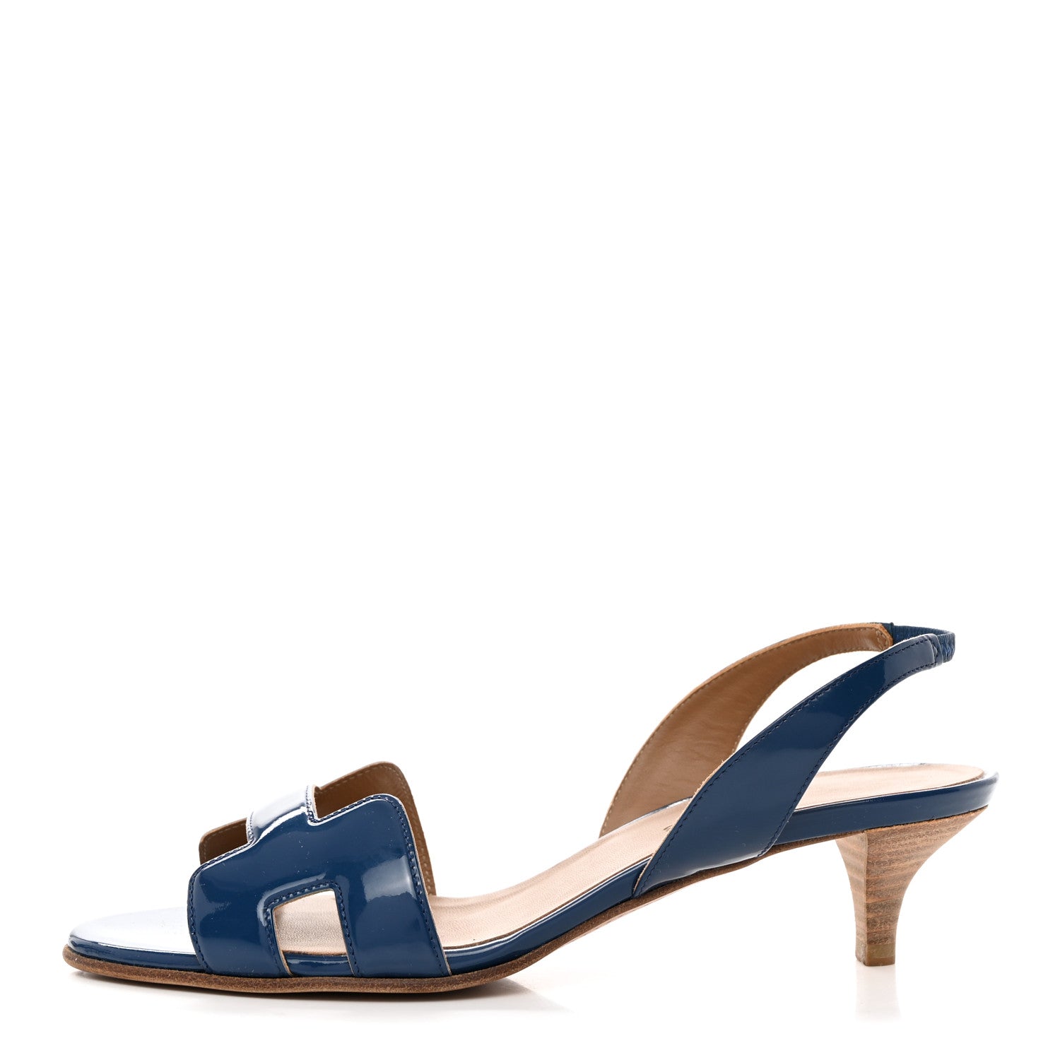 Hermes Patent Ottomane Slingback Sandals 37 Blue 1471875