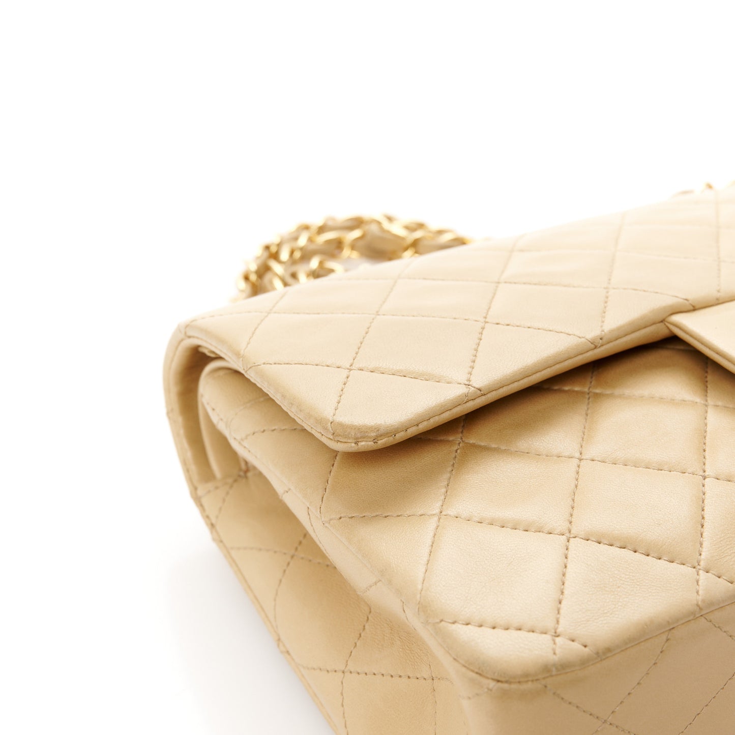 Lambskin Quilted Medium Double Flap Beige