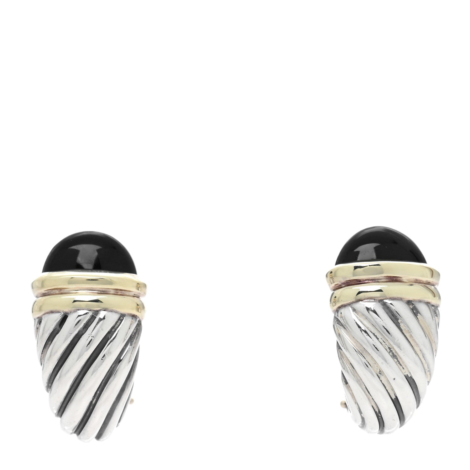 David Yurman Sterling Silver 14K Yellow Gold Black Onyx Capri Shrimp Earrings 1 of 4