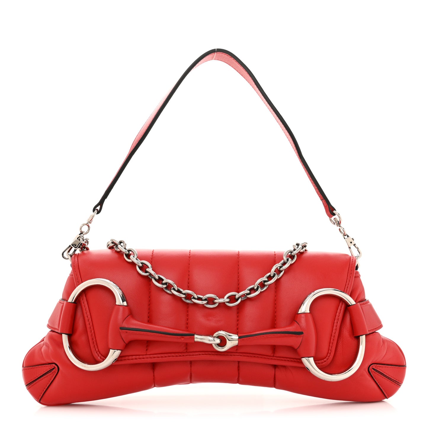 Nappa Vertical Matelasse Medium Maxi Horsebit Chain Shoulder Bag Beret Red