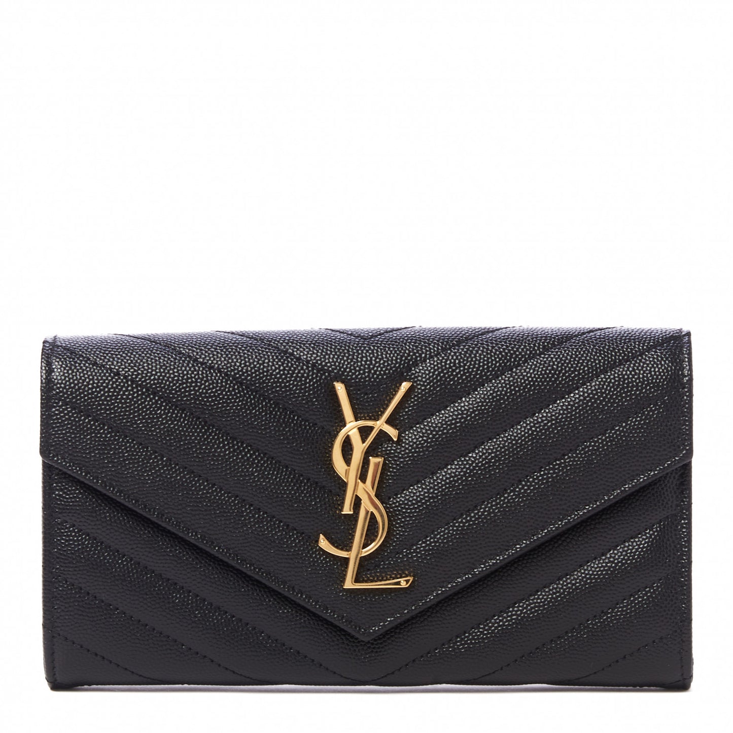 Grain De Poudre Matelasse Chevron Monogram Flap Wallet Black