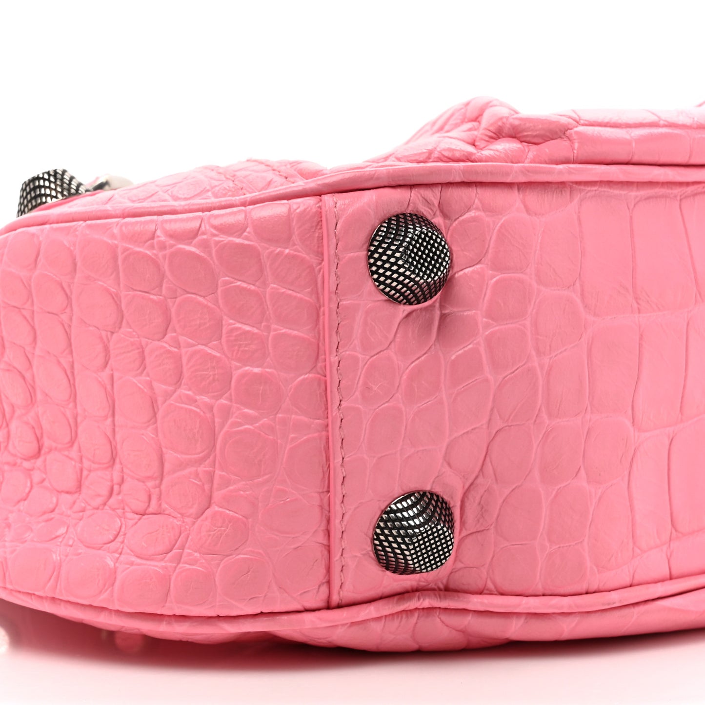 Extra Supple Calfskin Crocodile Embossed Small Le Cagole Shoulder Bag Sweet Pink