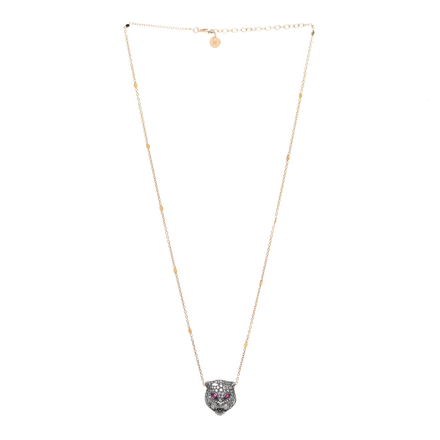 Gucci Sterling Silver 18K Yellow Gold Diamond Ruby Le Marche Des Merveilles Feline Pendant Necklace 3 of 6