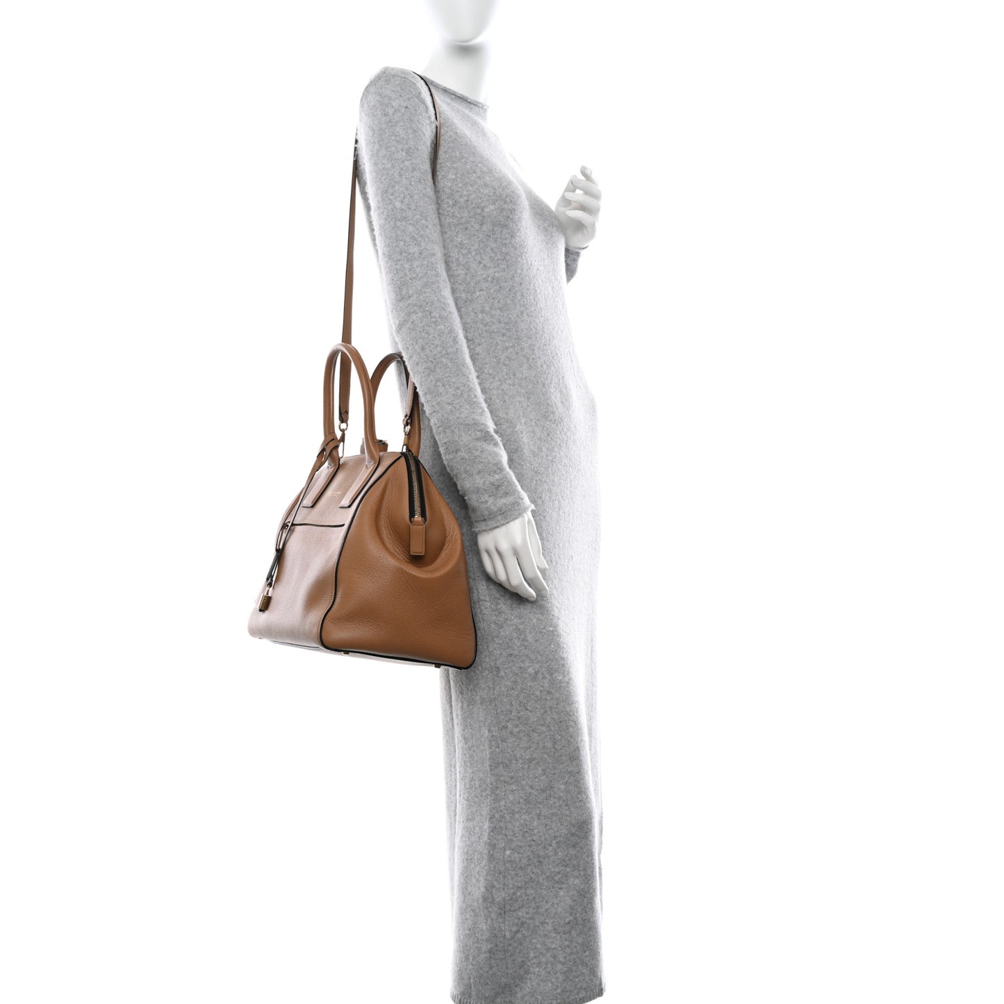Textured Calfskin Large Incognito Satchel Cappuccino