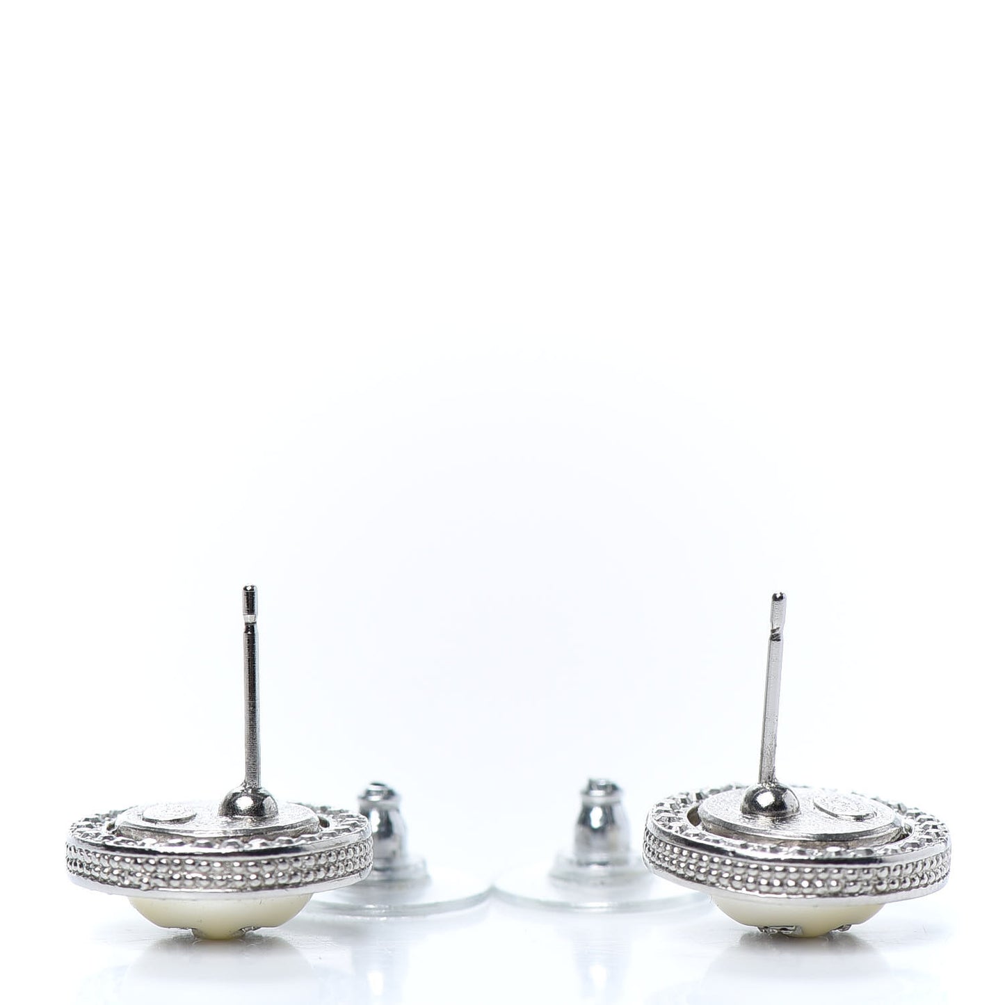 Pearl Crystal CC Round Earrings Silver