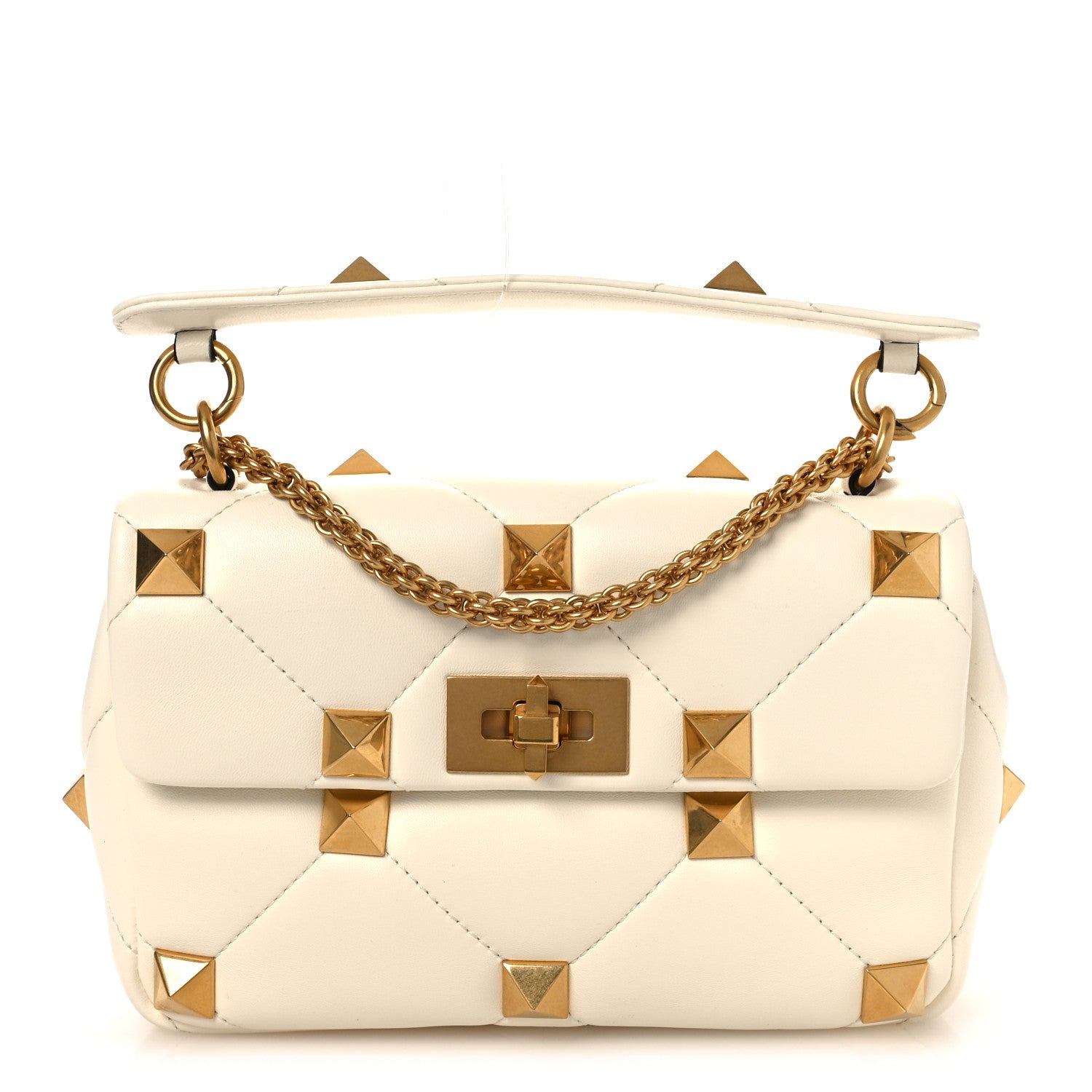 Valentino Garavani Nappa Medium Roman Stud Shoulder Bag Ivory  display picture 1