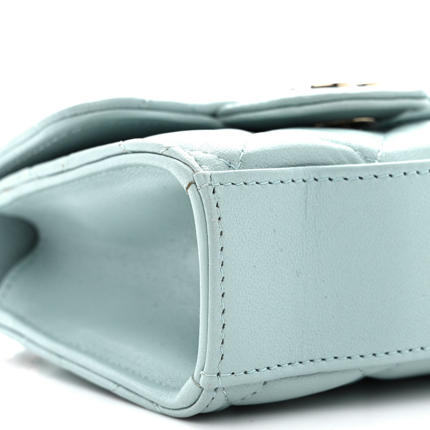 Lambskin Quilted Top Handle Flap Clutch With Chain Light Blue