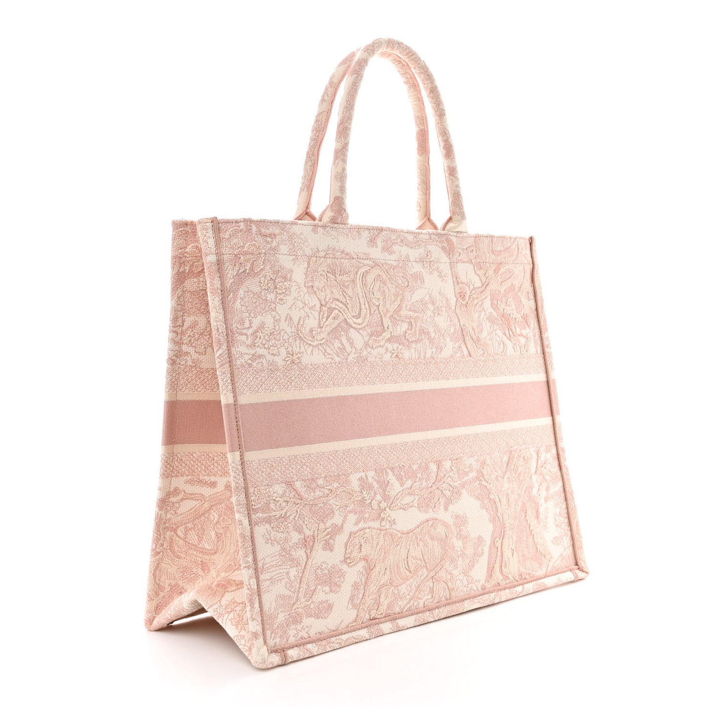 Canvas Toile De Jouy Embroidered Large Book Tote Pink