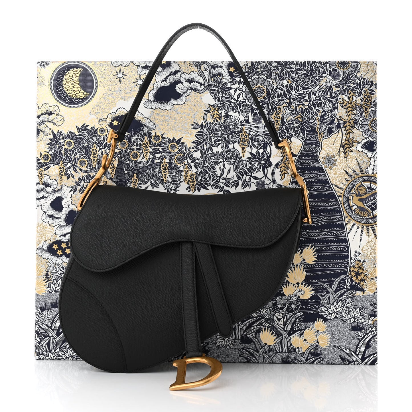 Grained Calfskin Saddle Bag Black