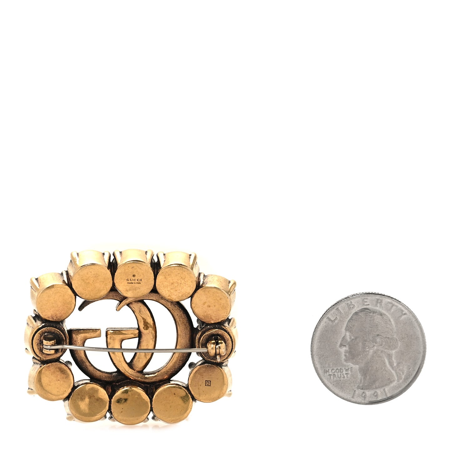 Metal Crystal Double G Brooch Aged Gold