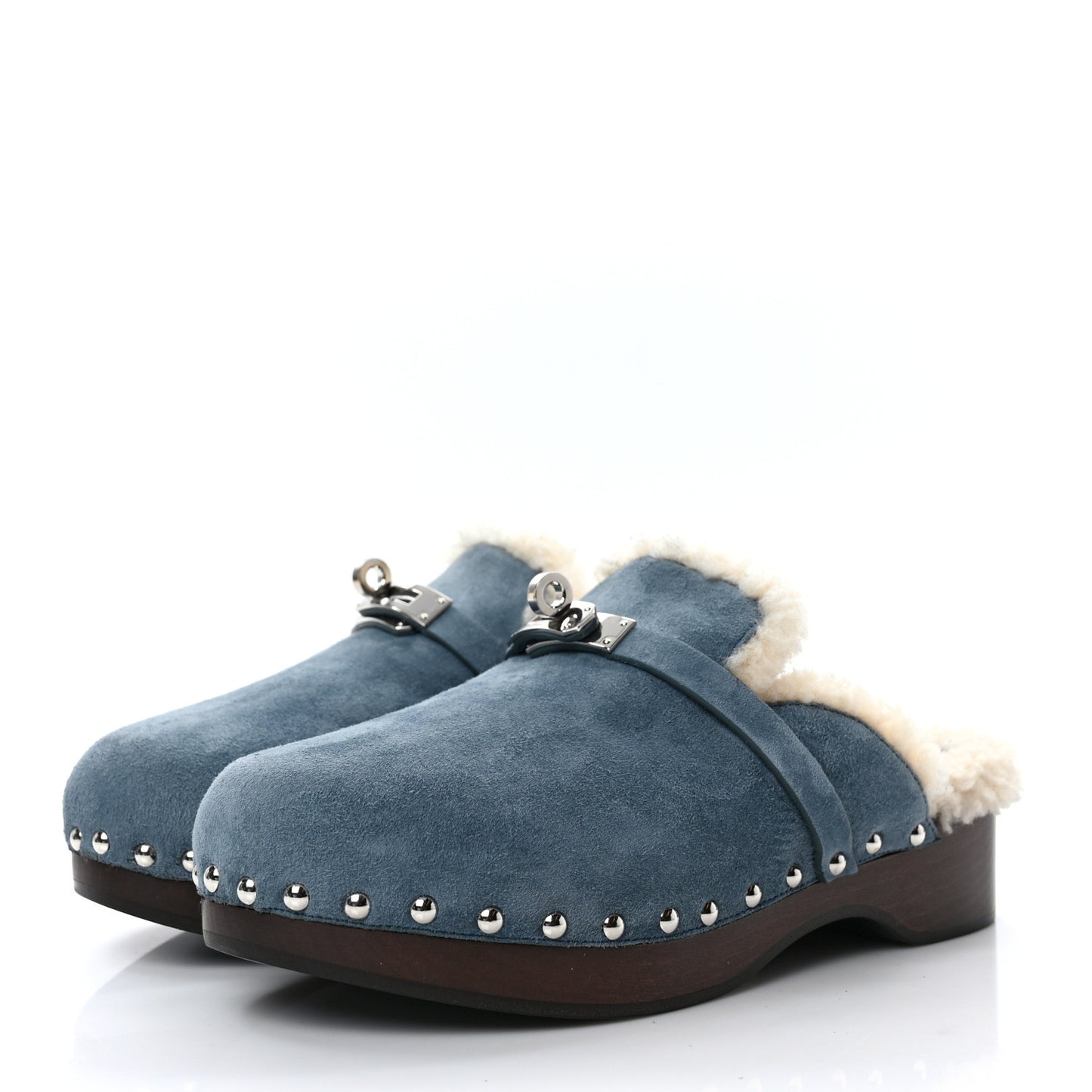 Suede Goatskin Woolskin Carlotta Mules 37 Bleu Pinede