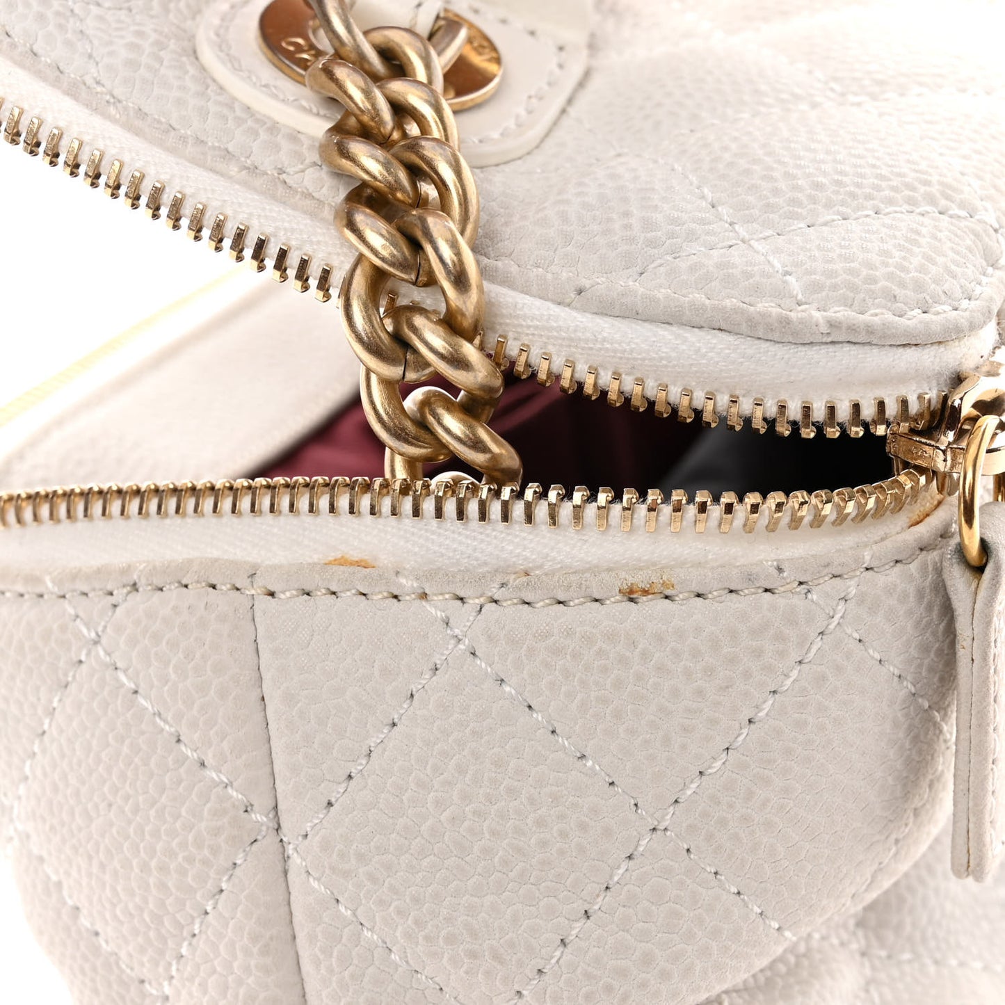 Iridescent Grained Calfskin Globe Trotter Vanity Case White