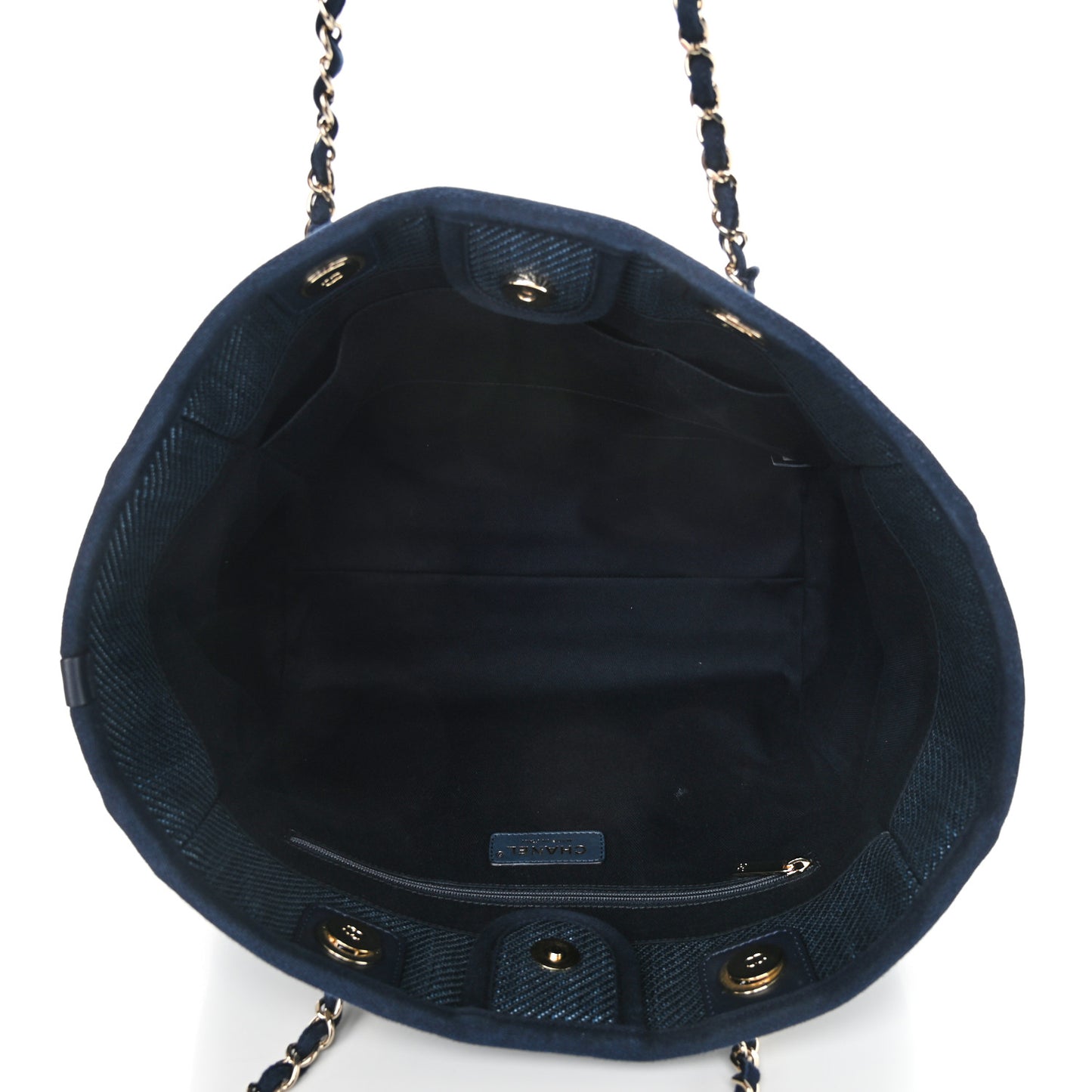Mixed Fibers Striped Small Deauville Tote Navy Blue
