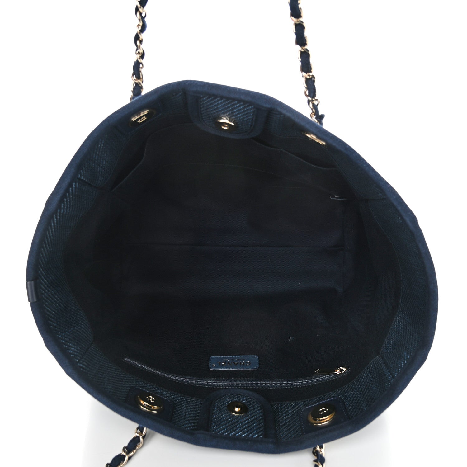 Chanel Mixed Fibers Striped Small Deauville Tote Navy Blue 5 of 12