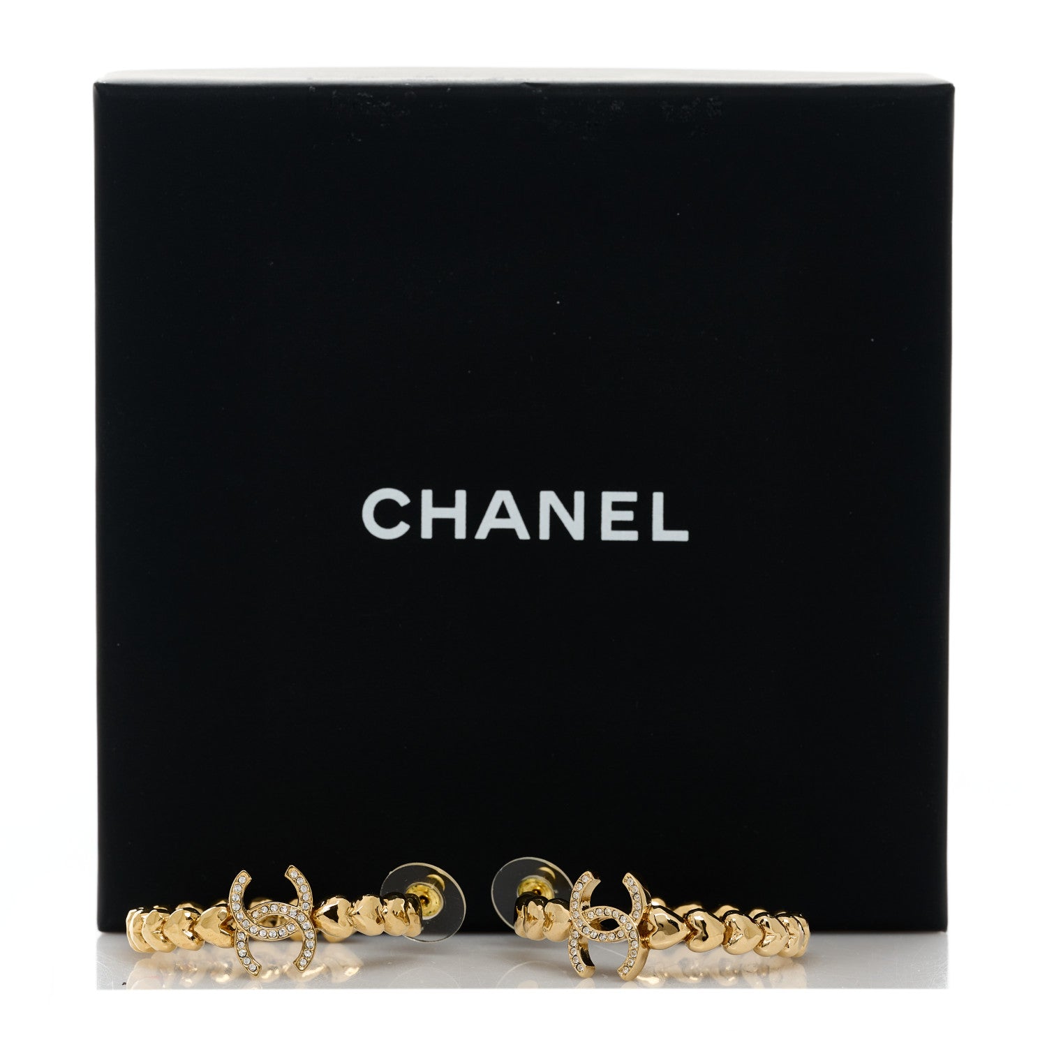 Chanel Crystal Heart CC Hoop Earrings Gold 3 of 5