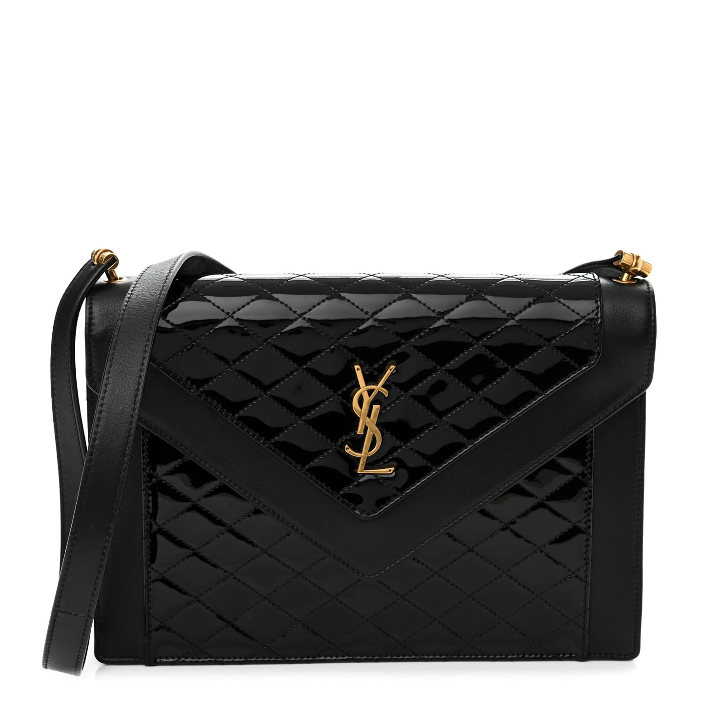 Calfskin Quilted Lacquered Gaby Satchel Black