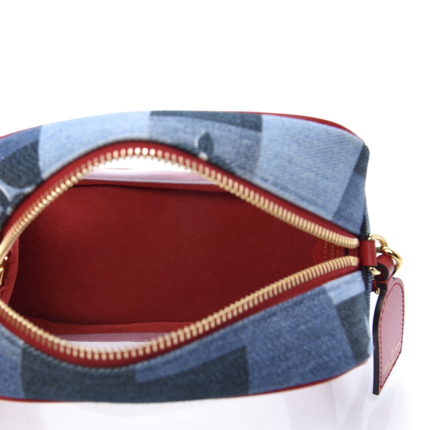 Denim Damier Monogram Patchwork PVC Beach Pouch Blue Rouge
