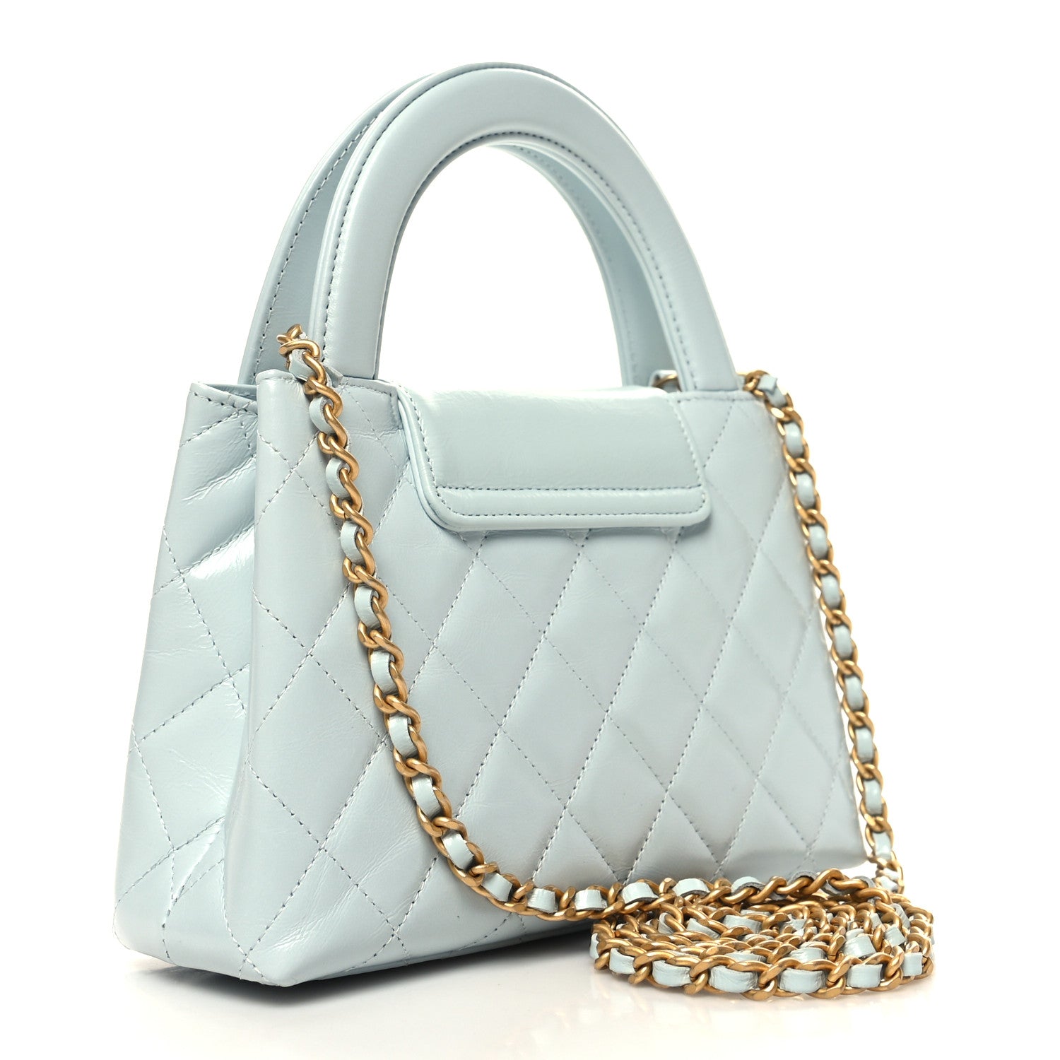 Chanel Shiny Aged Calfskin Quilted Nano Kelly Shopper Light Blue 3 of 11