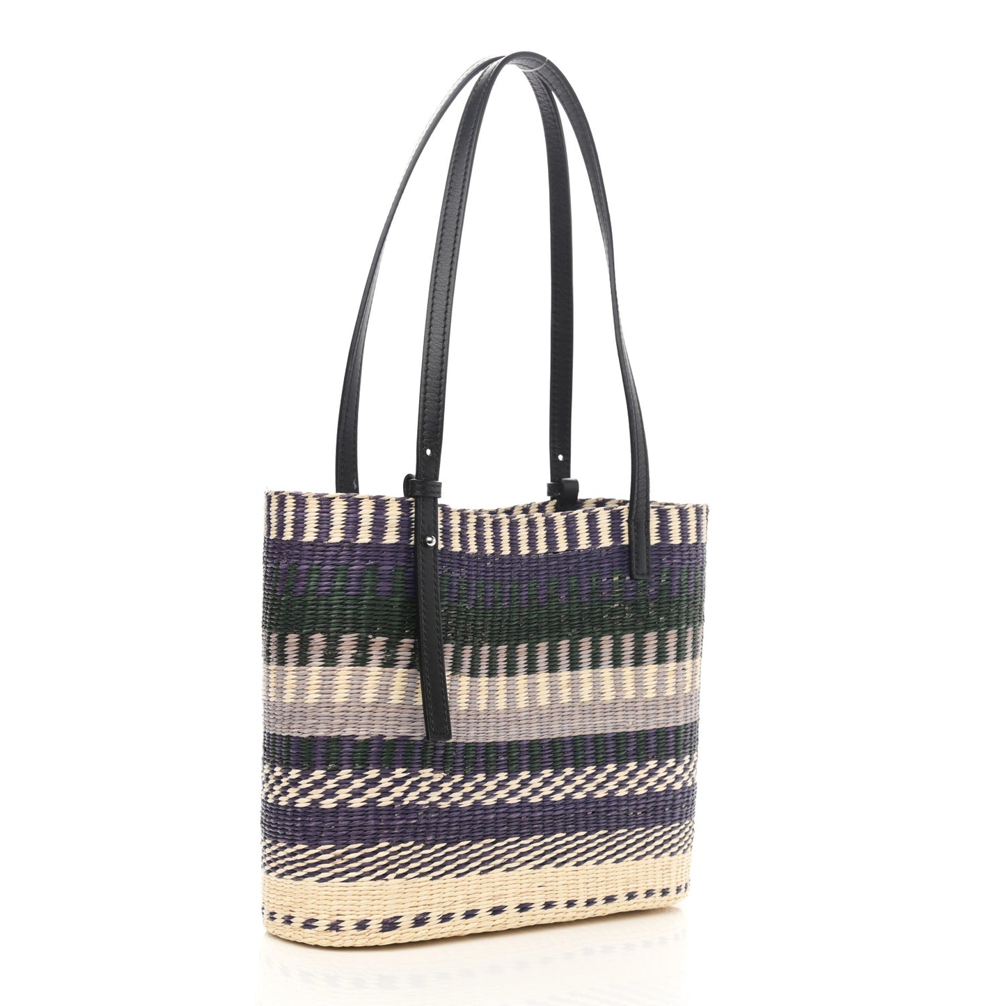 Textile Calfskin Small Square Basket Tote Bag Black Multicolor
