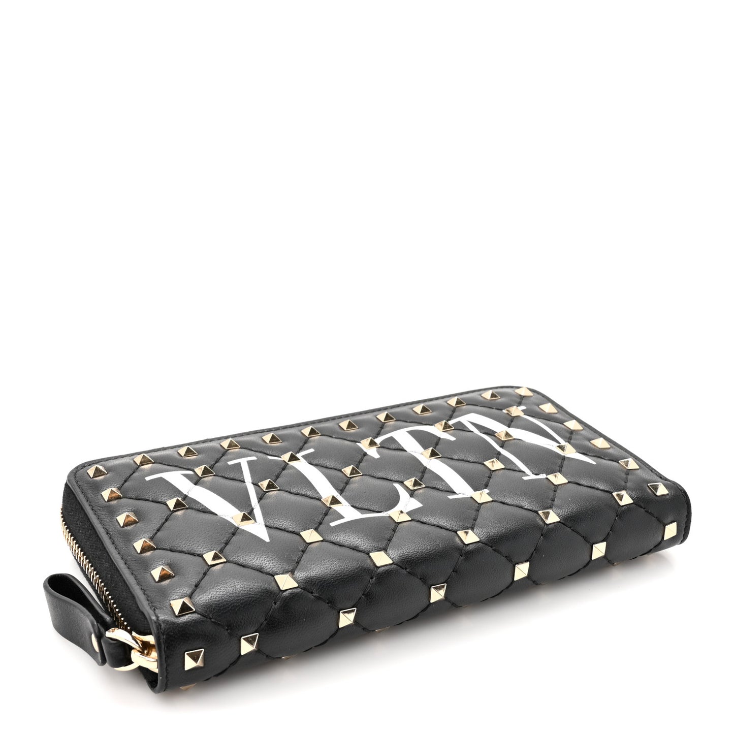 Lambskin Rockstud Spike VLTN Zip Around Wallet Black