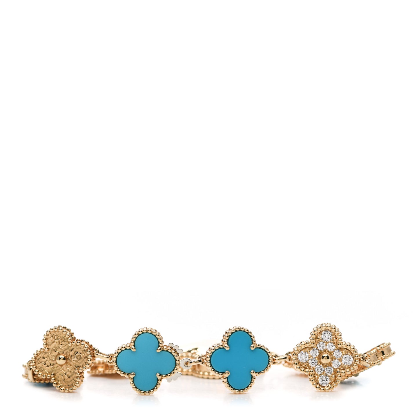 18K Yellow Gold Diamond Turquoise 23mm Alhambra Quartz Watch