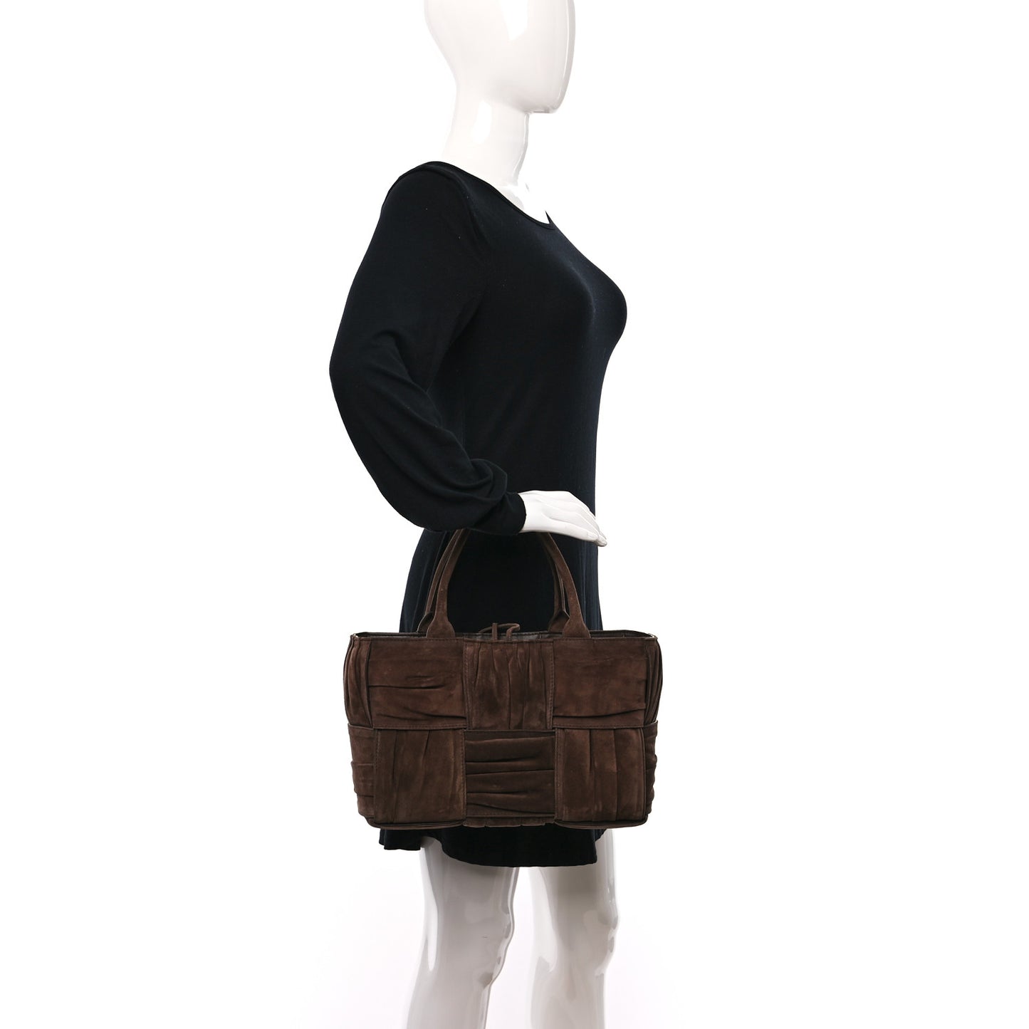 Suede Foulard Intrecciato Small Arco Tote Brownie