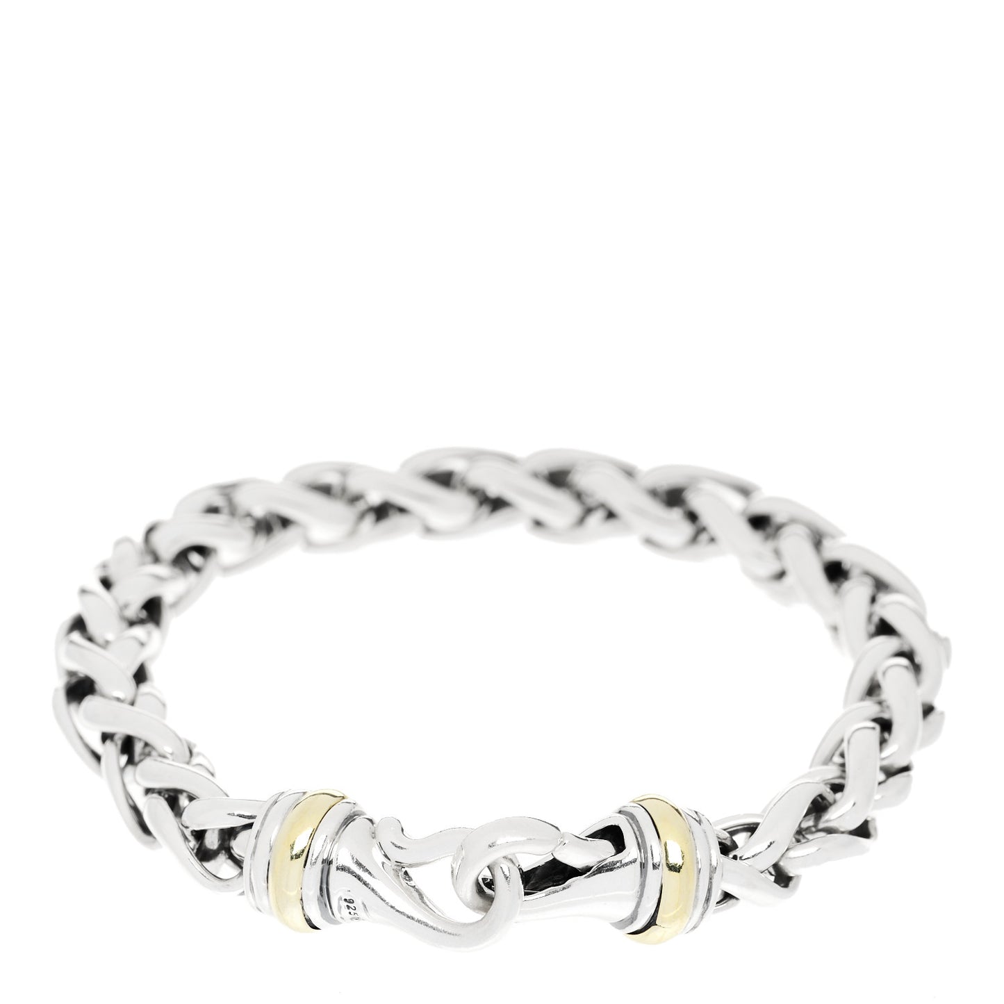 Sterling Silver 14K Yellow Gold 8mm Wheat Chain Bracelet
