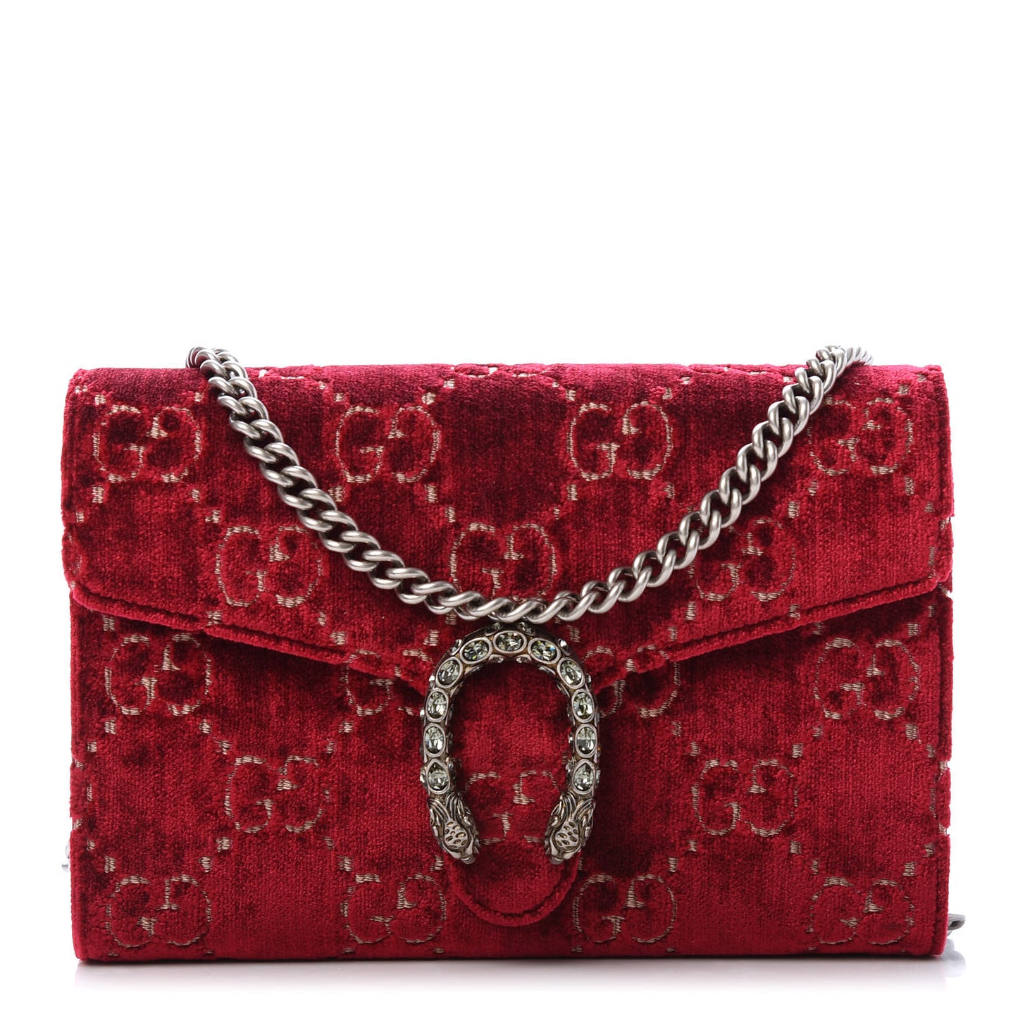 Velvet GG Monogram Mini Dionysus Chain Wallet Red Cipria