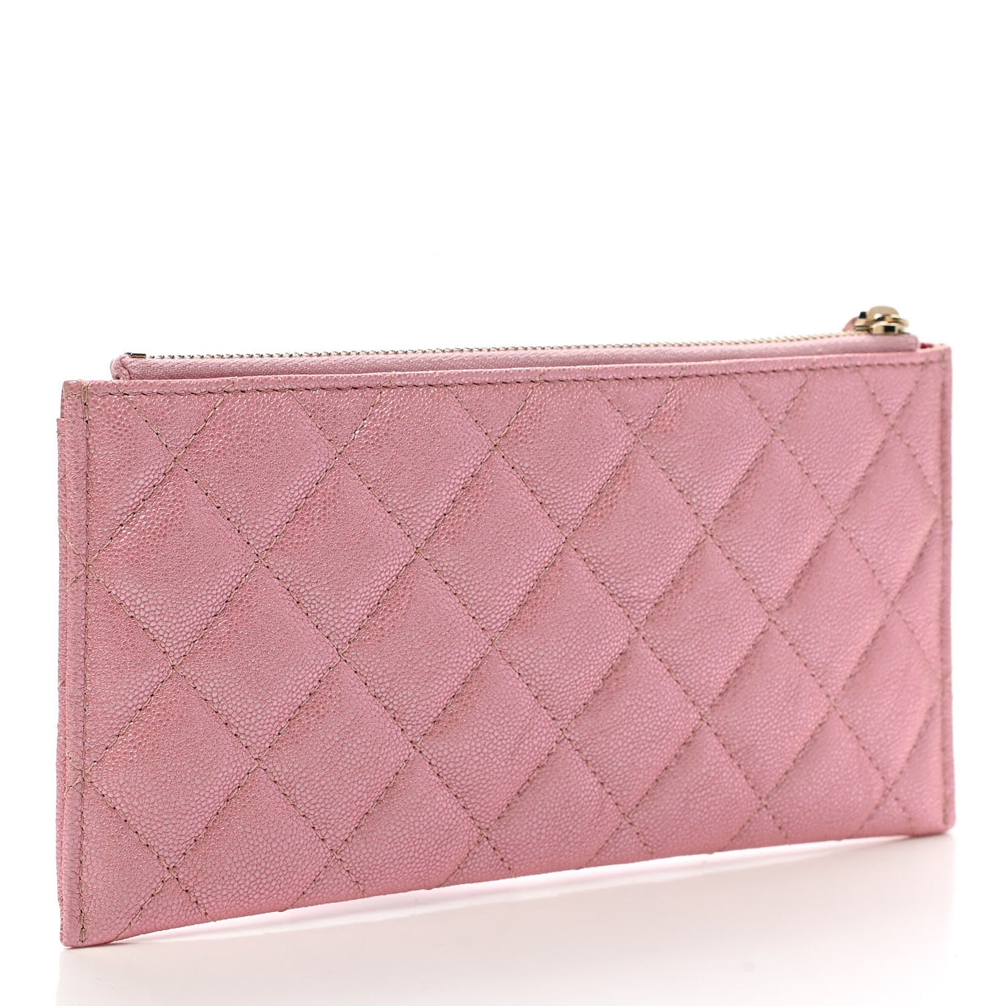 Iridescent Caviar Quilted Classic Zip Pouch Rose Pink