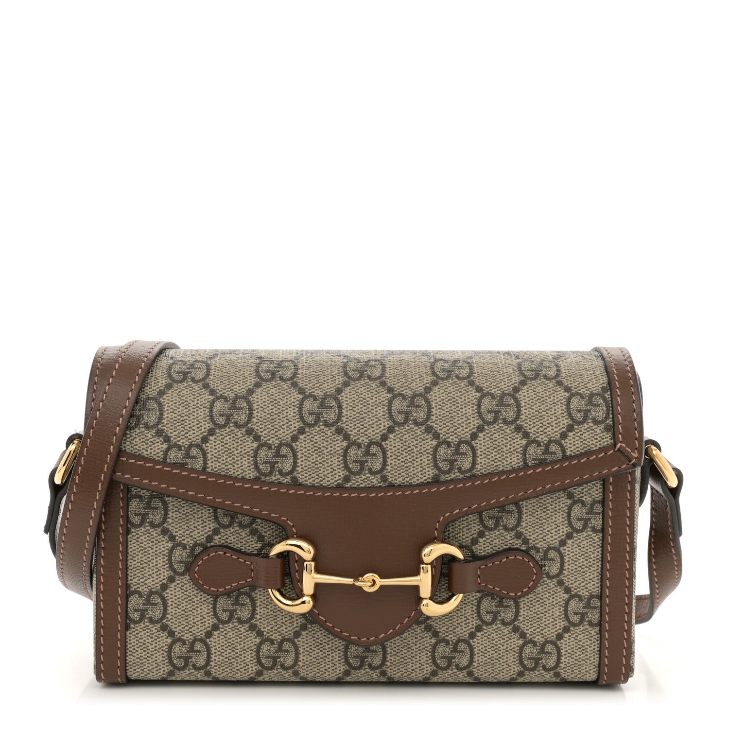 Gucci GG Supreme Monogram Mini Horsebit 1955 Shoulder Bag Beige Brown Sugar 1 of 11
