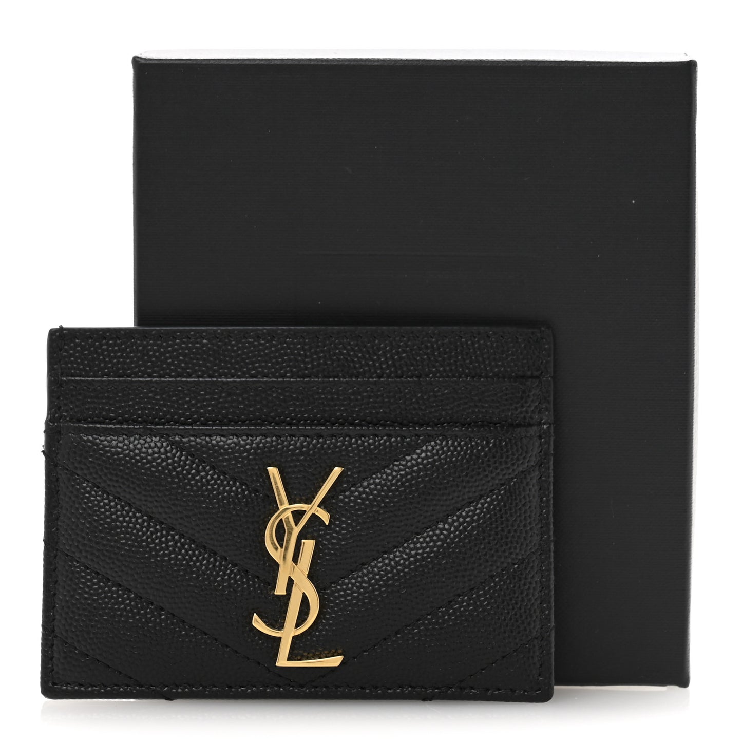 Grain De Poudre Matelasse Chevron Monogram Credit Card Case Black