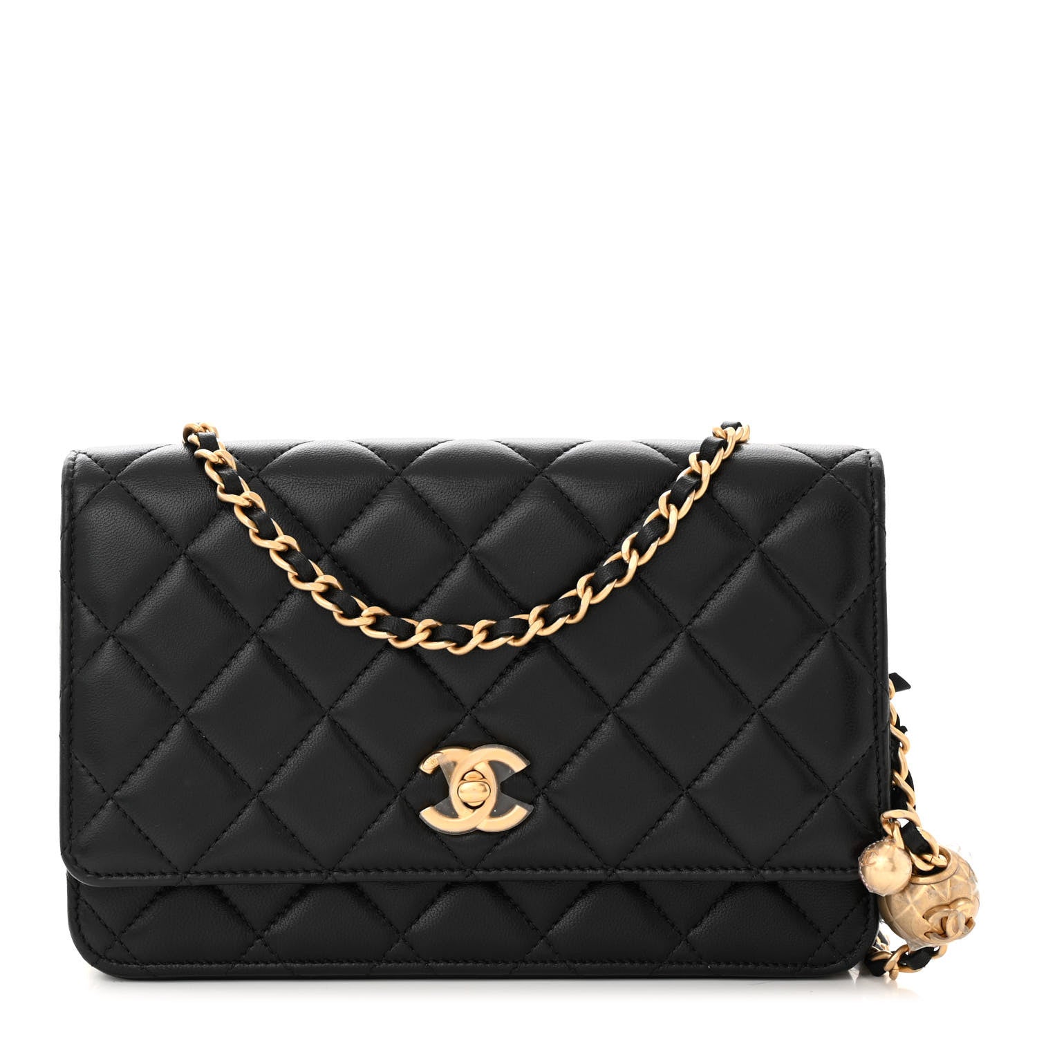 Chanel Lambskin Quilted CC Pearl Crush Wallet on Chain WOC Black 1 of 12