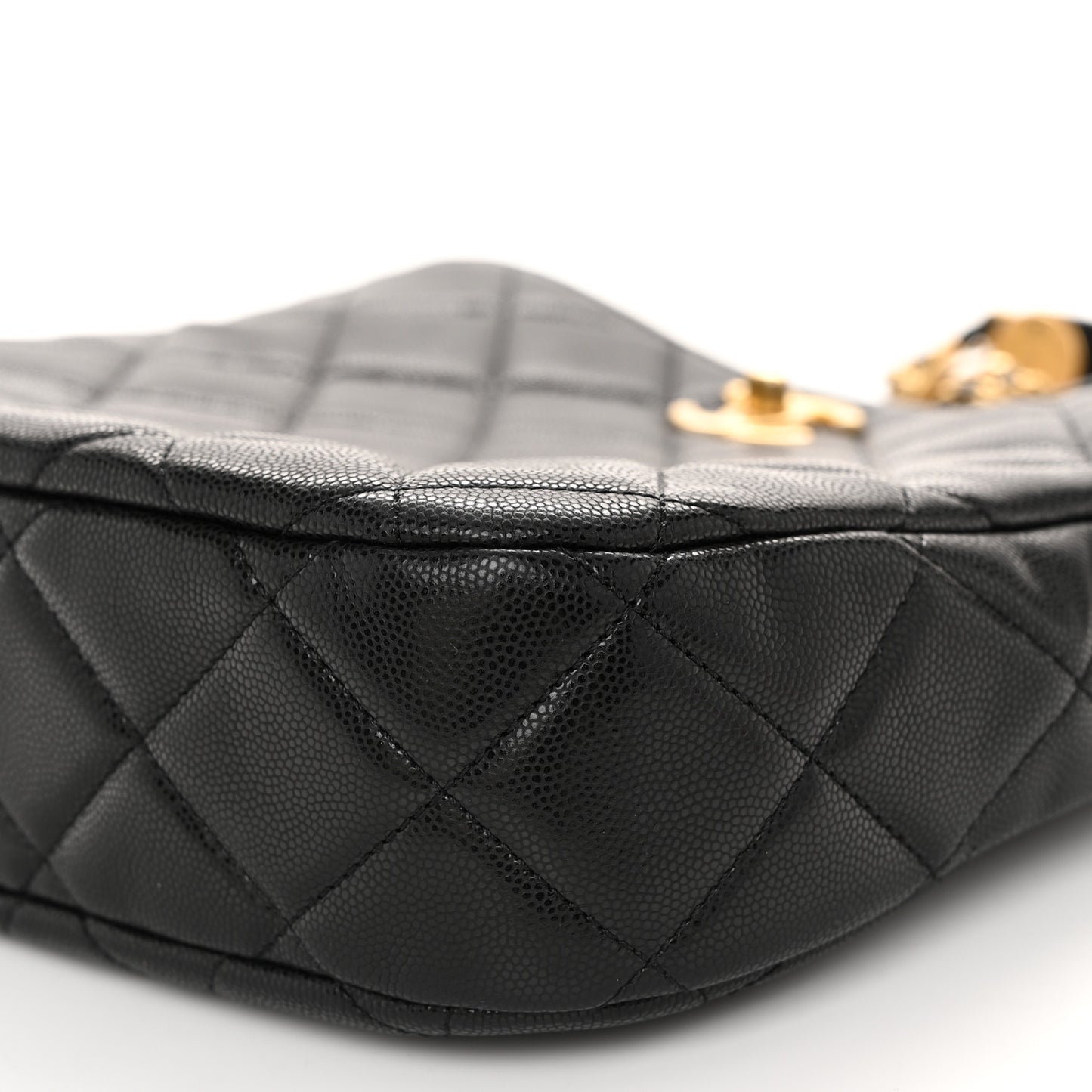 Shiny Caviar Quilted Twist Your Buttons Hobo Black
