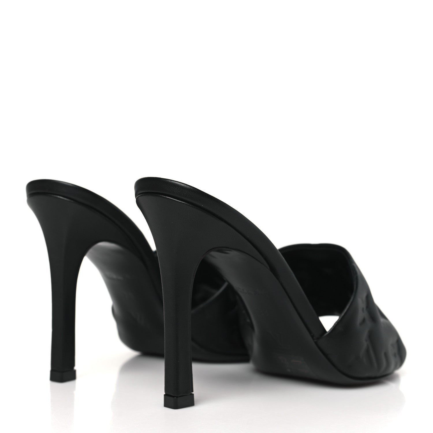 Louis Vuitton Lambskin Embossed Monogram Revival High Heel Mules 38 Black 4 of 10