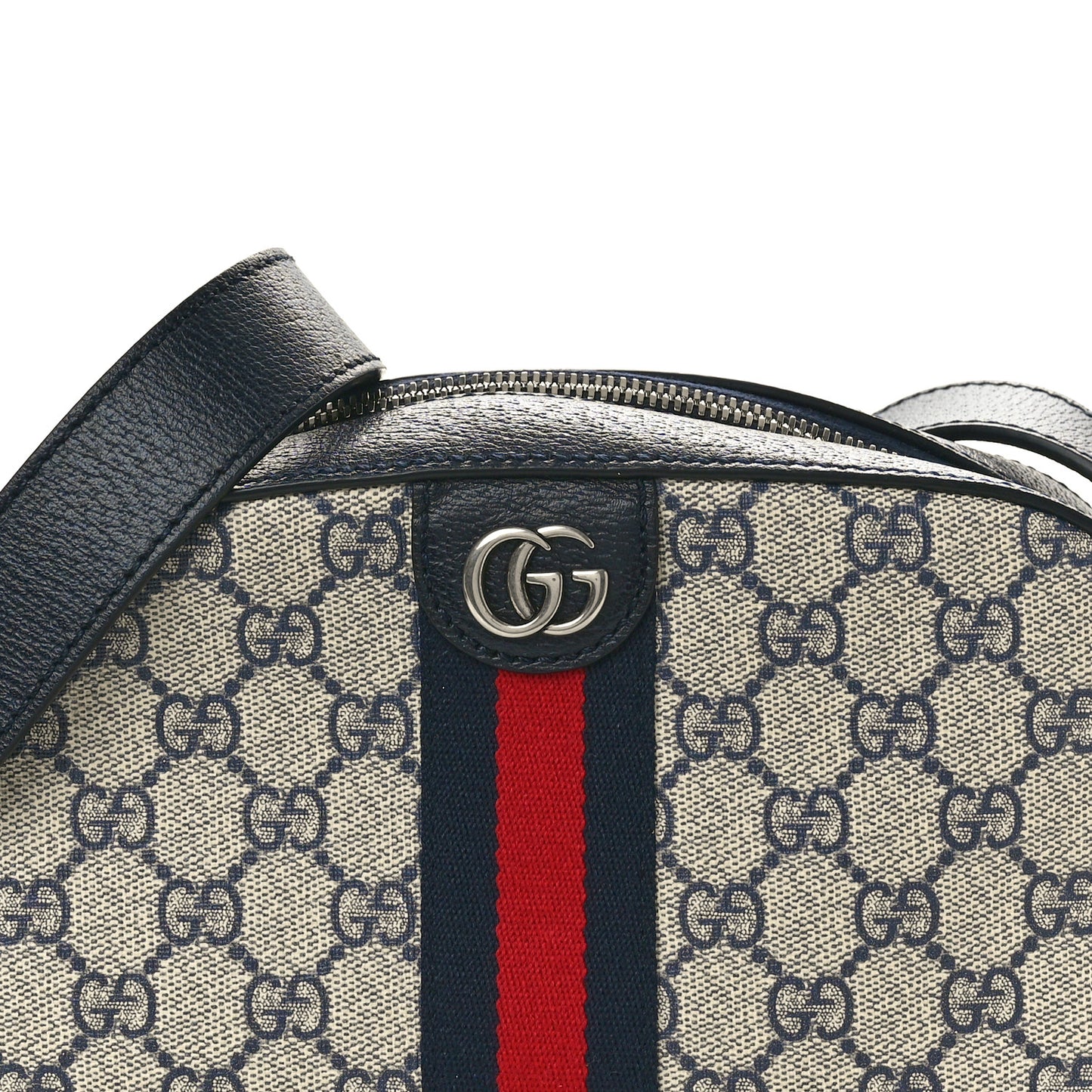 GG Supreme Monogram Textured Dollar Calfskin Web Small Ophidia Camera Bag Beige Blue