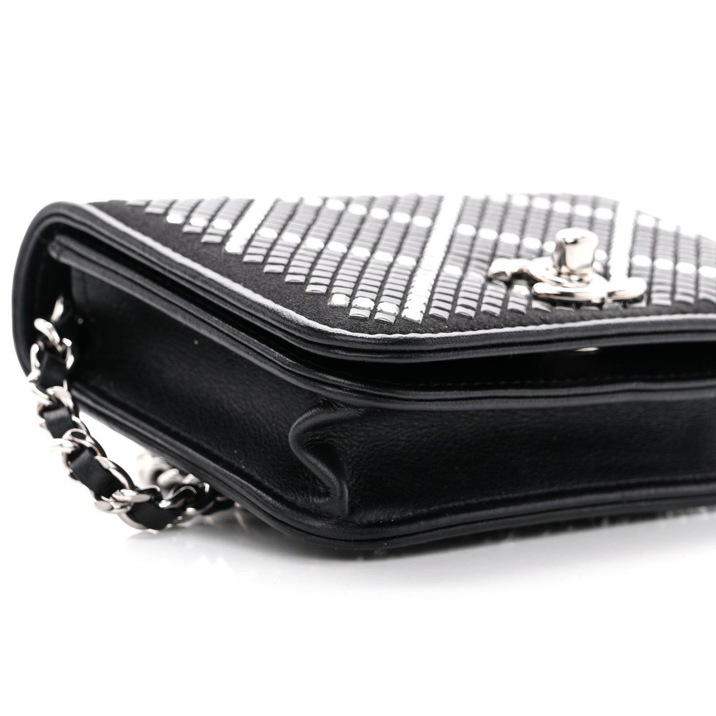 Lambskin Crystal Quilted Mini Chain Belt Bag Black