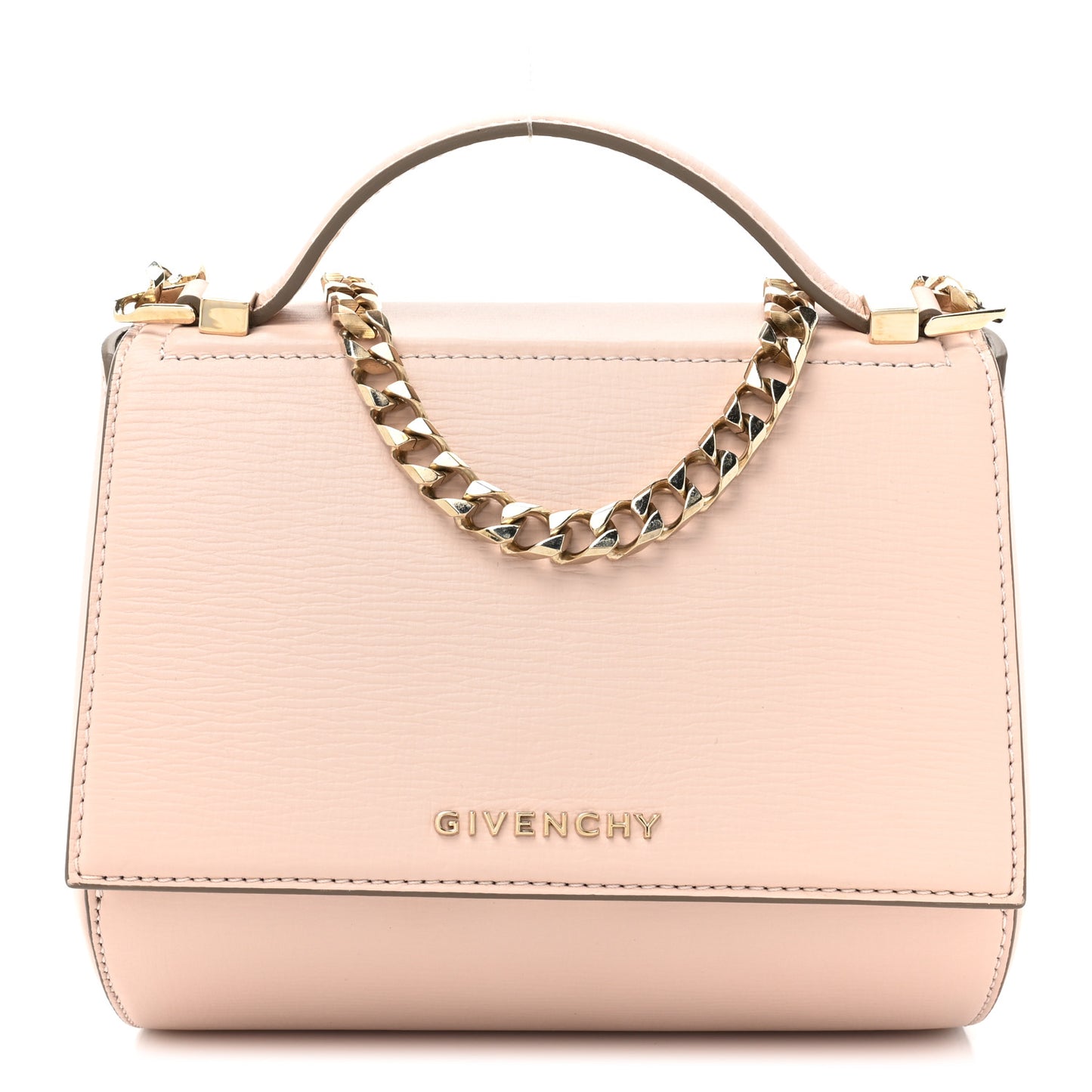 Textured Calfskin Mini Pandora Box Chain Crossbody Bag Powder Pink