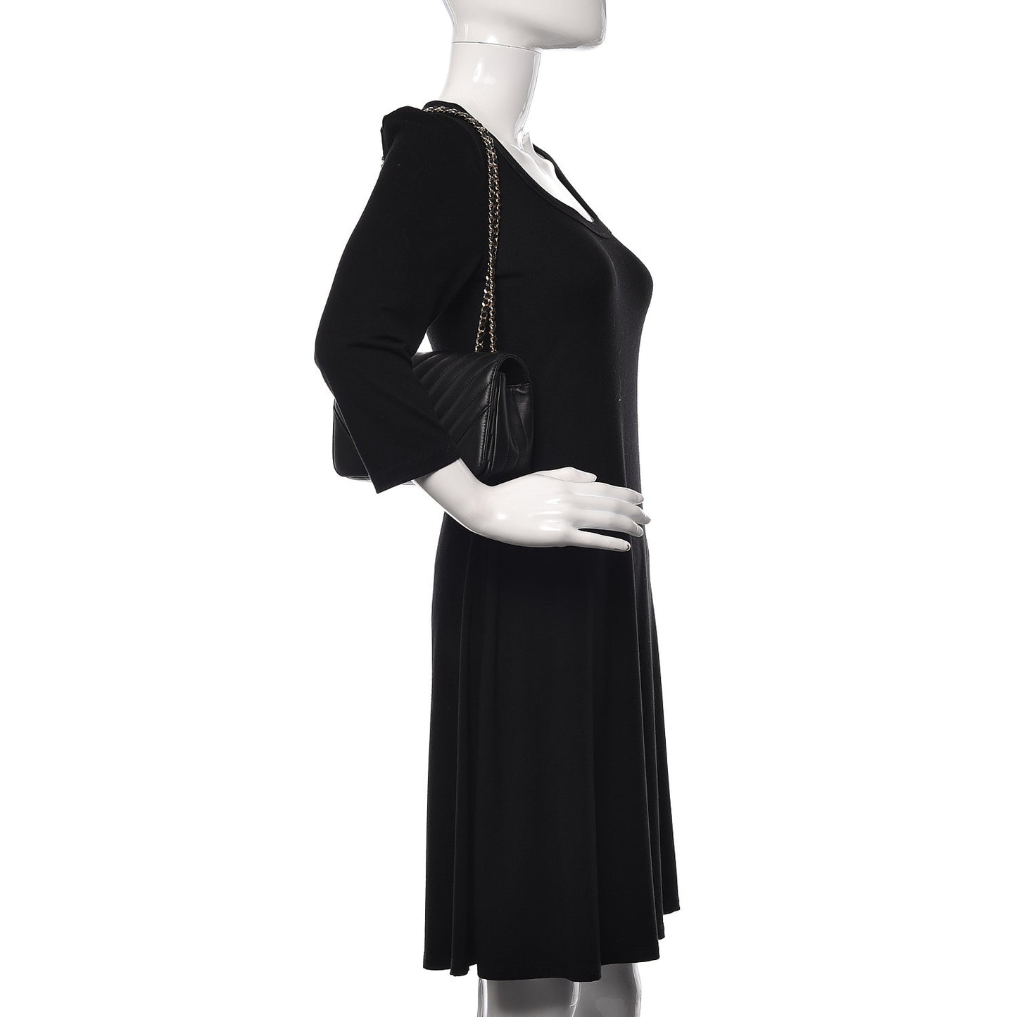 Calfskin Chevron Quilted Mini Statement Flap Black