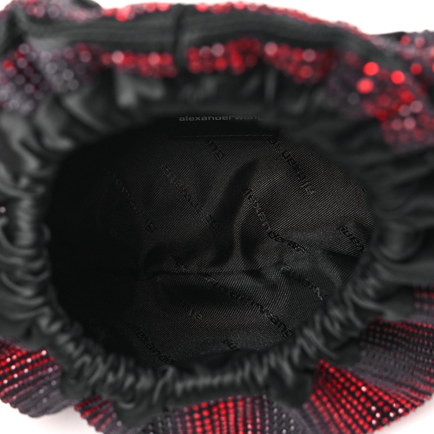 Crystal Satin Mini Handle Crescent Bag Black Burnt Cherry