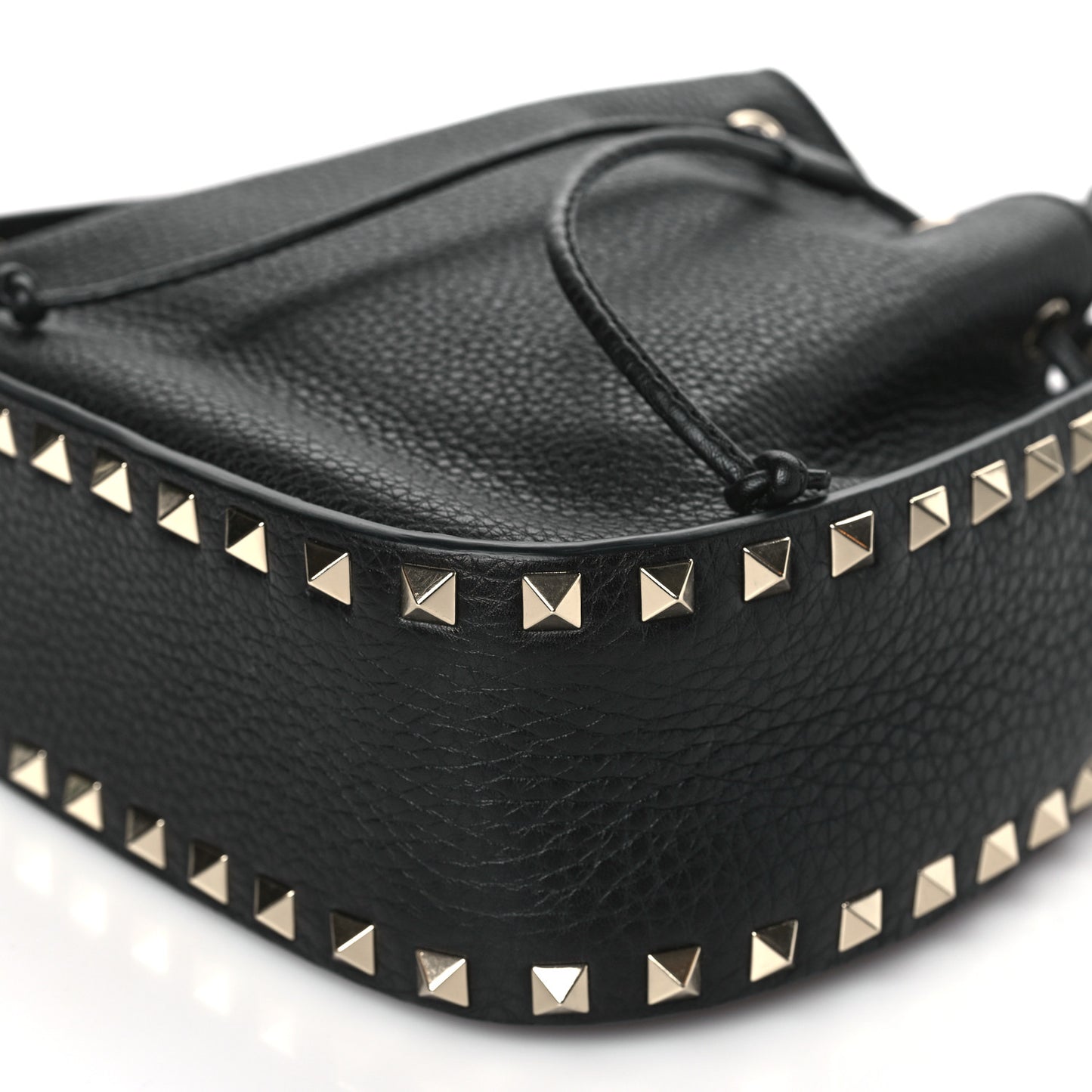 Grained Calfskin Rockstud Bucket Bag Black