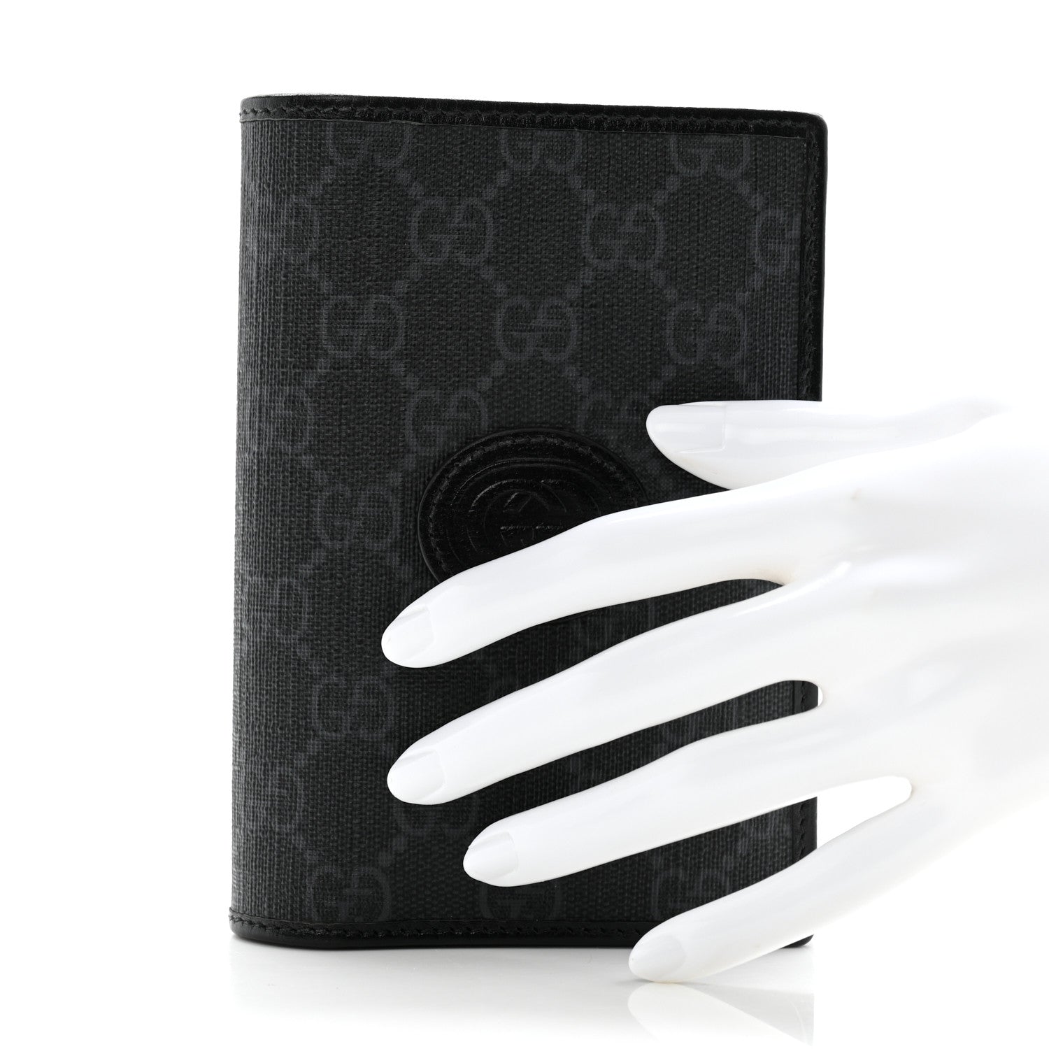 Gucci GG Supreme Monogram Textured Calfskin Retro Interlocking G Passport Case Black Grey 2 of 10