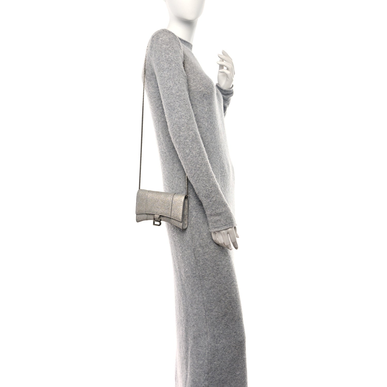 Balenciaga Sparkling Fabric XS Hourglass Wallet On Chain Silver 2 of 17