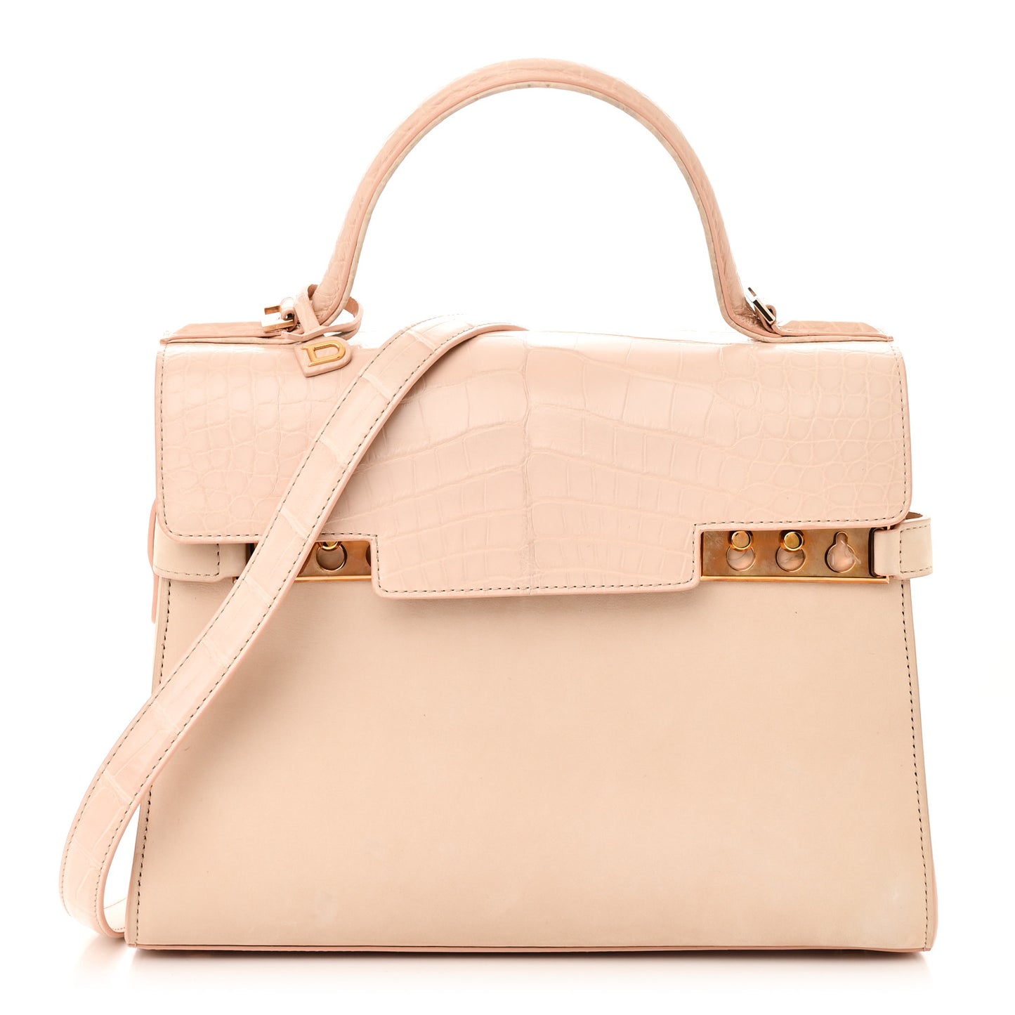 Suede Crocodile MM Tempete Satchel Light Pink