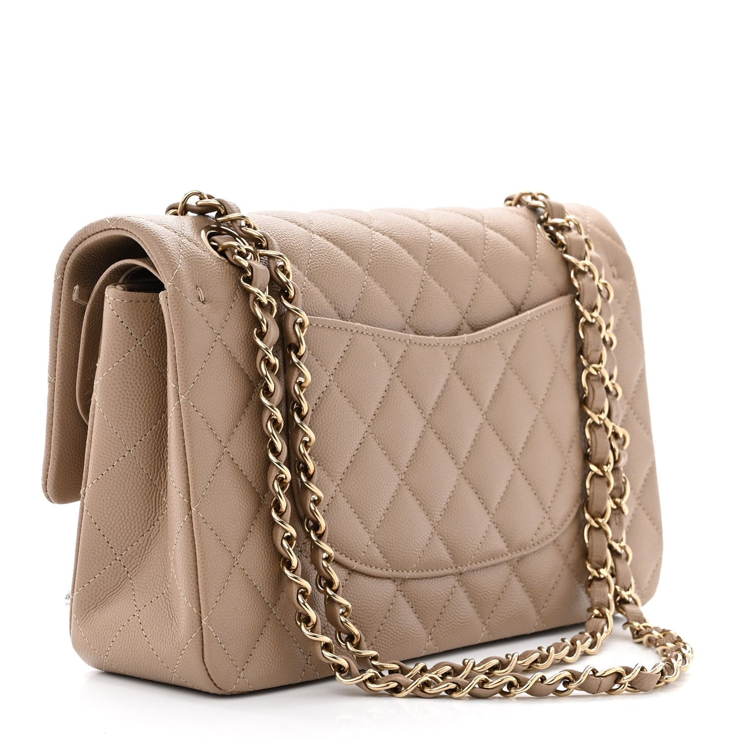 Caviar Quilted Medium Double Flap Dark Beige