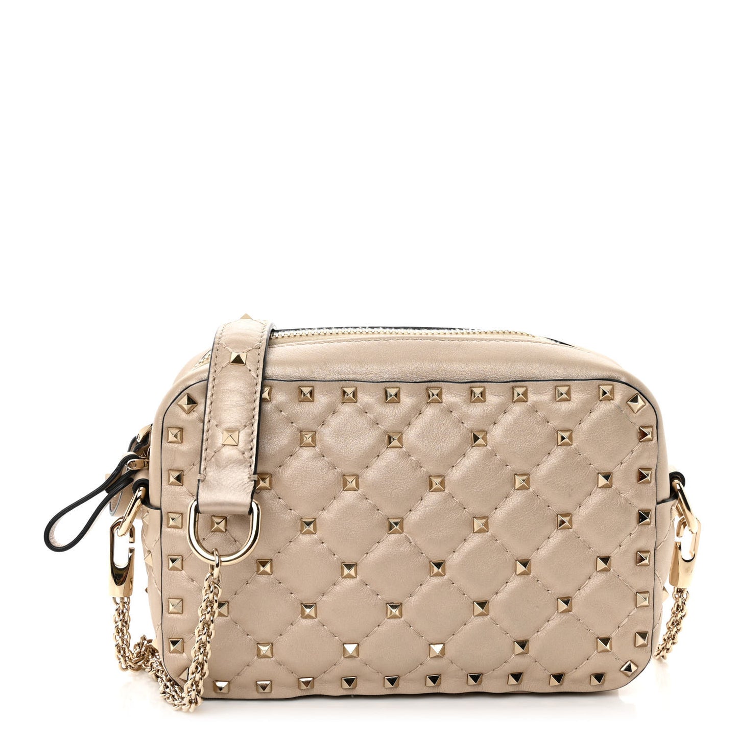 Metallic Nappa Rockstud Spike Camera Crossbody Bag Skin