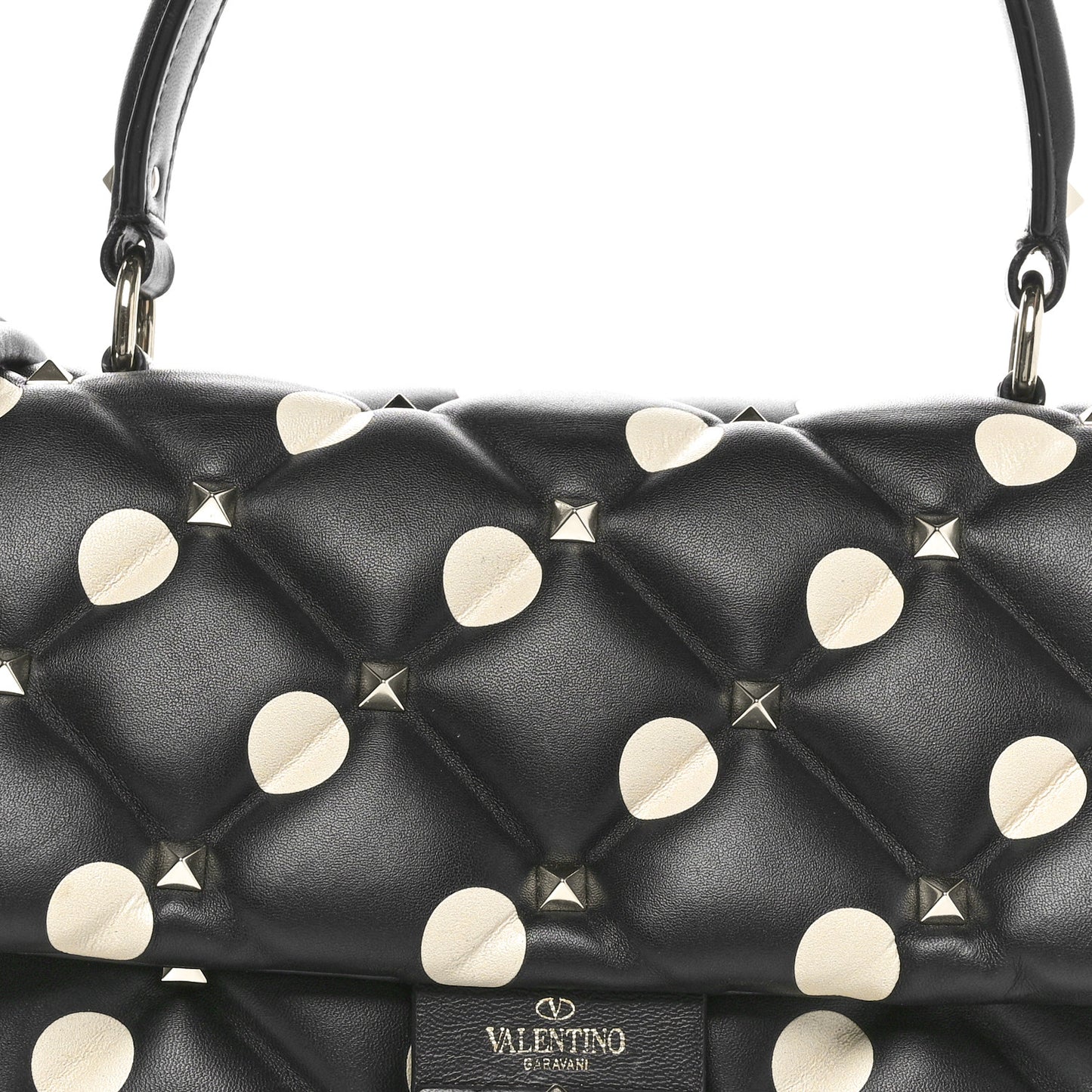 Nappa Medium Polka Dot Candystud Top Handle Bag Black White
