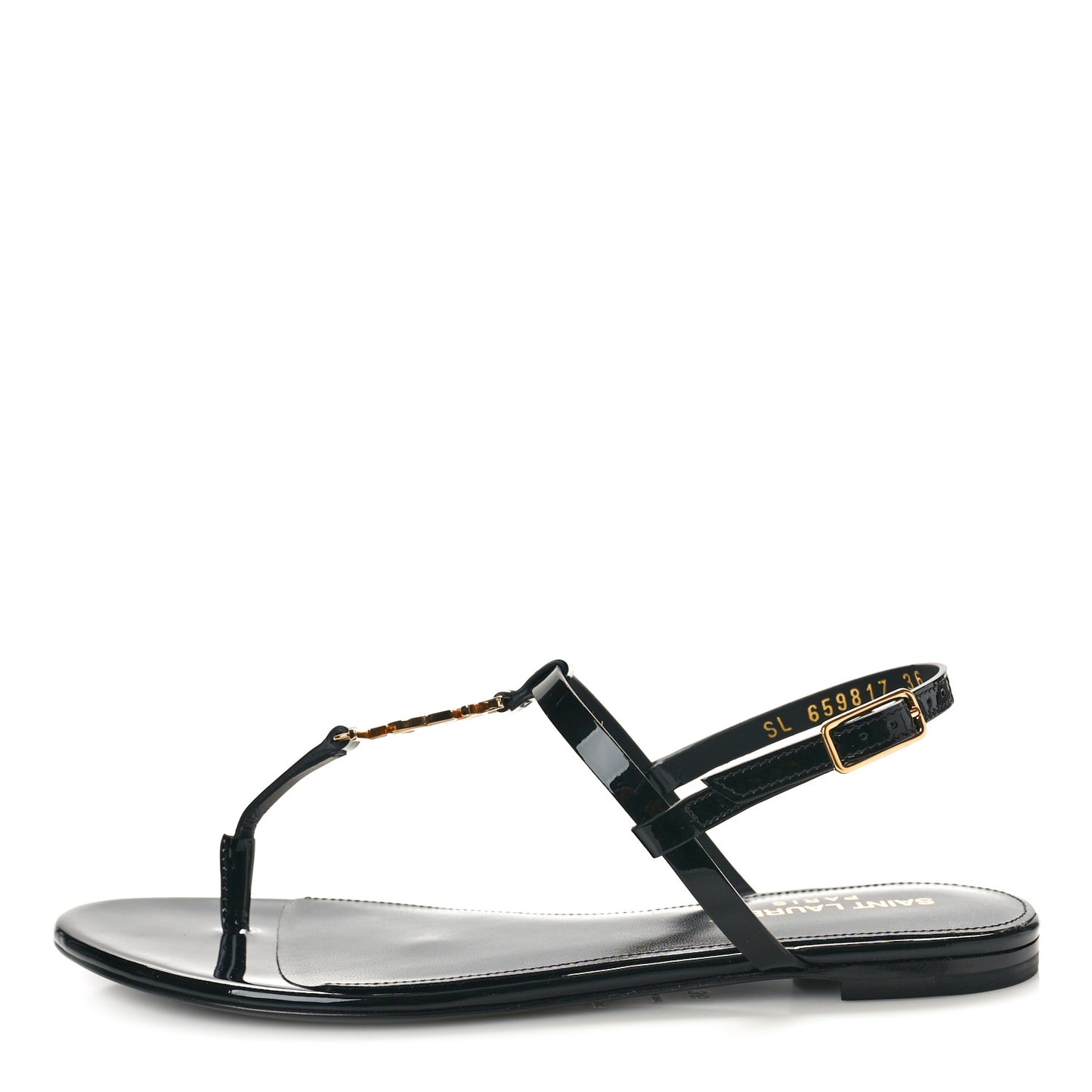 Patent Calfskin Cassandra Monogram Sandals 36 Black